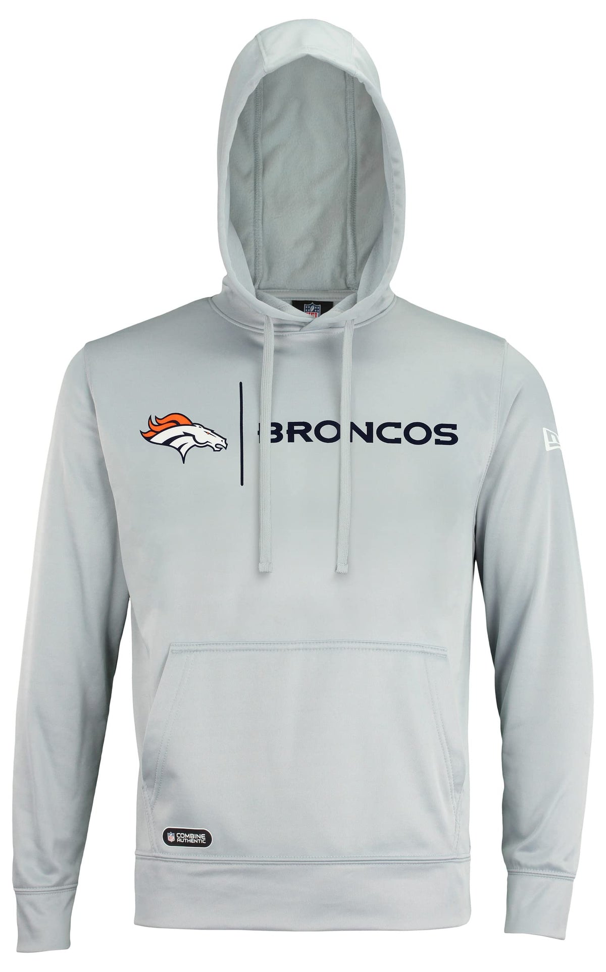 New Era Nfl Mens Cool Grey Gametime Pullover Performance Hoodie, Pro Football Sweatshirt, Denver Broncos, Small