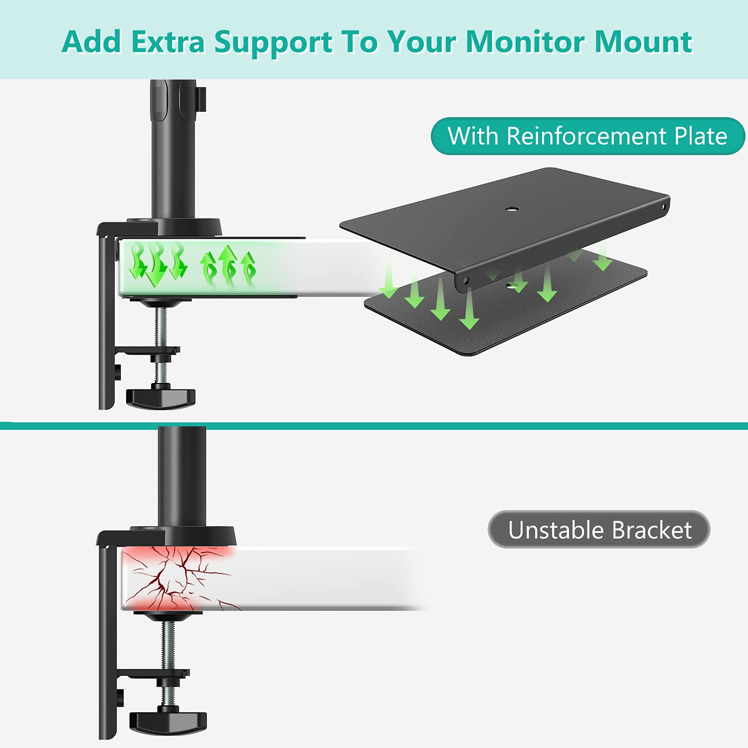 WALI Monitor Mount Reinforcement Plate for Thin, Glass, and Other Fragile Table Tops, with Most Monitor Bracket Grommet C Clamp Installation (CGRP B), Black