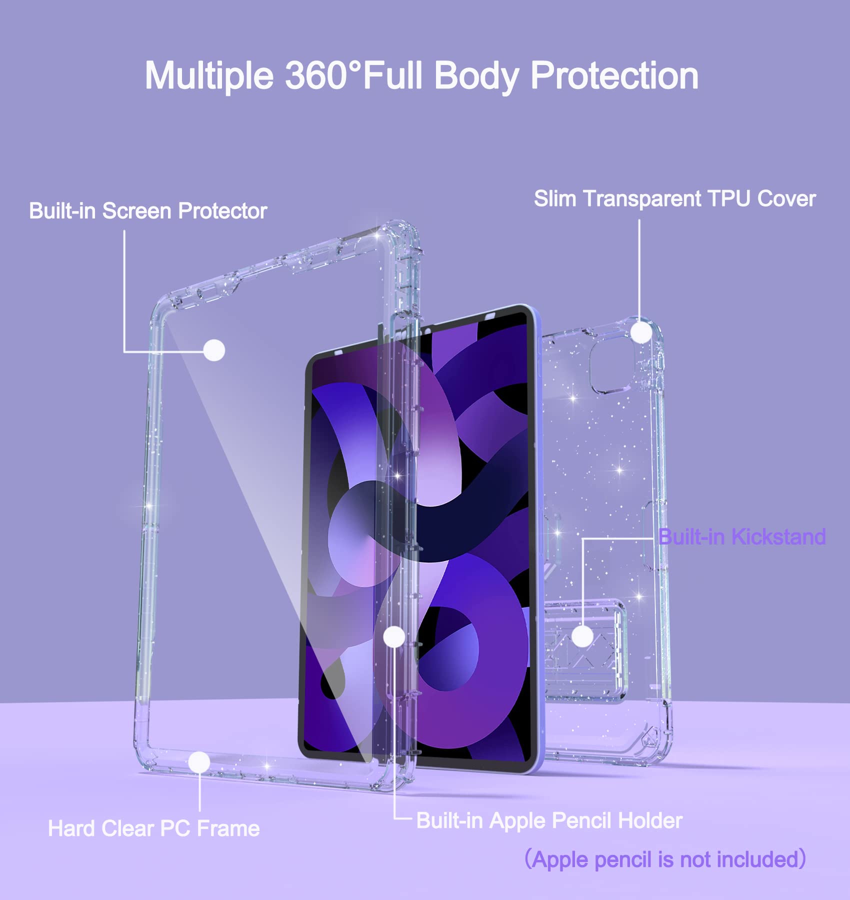 Rantice Ipad Air 5Th/4Th Generation Case With Screen Protector (2022/2020), 10.9 Inch Ipad Air Case With Pencil Holder, Slim Sho