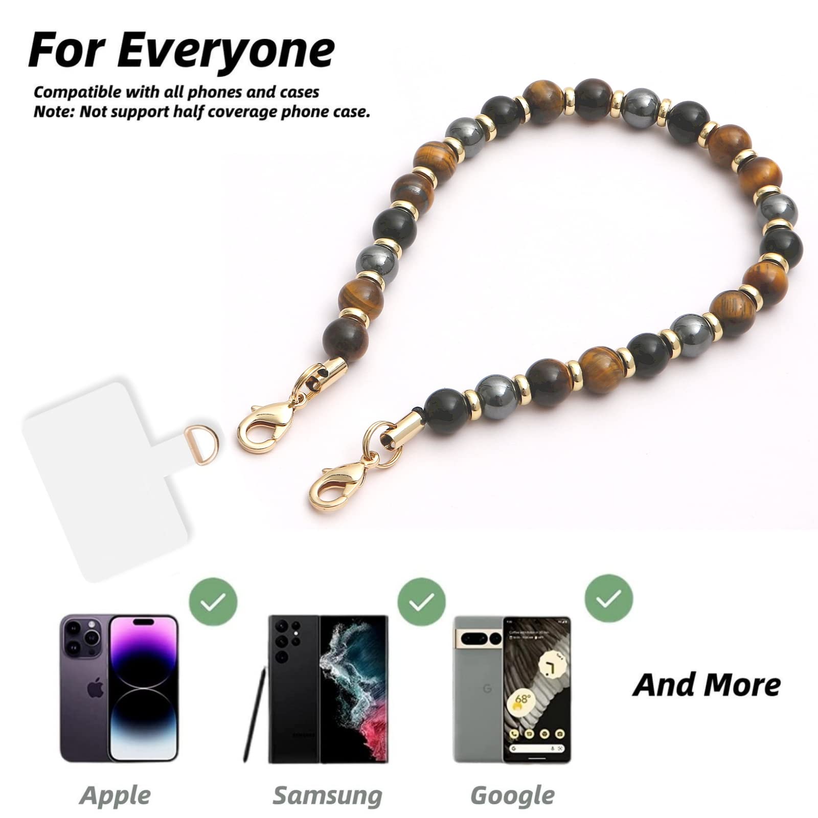 Lostars Marble Beaded Iphone Wrist Strap,Detachable Phone Bracelet Strap With Tether Tab,Hands Free Phone Wristlet Strap (Yellow