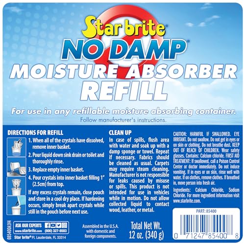 Star Brite No Damp Moisture Absorber & Dehumidifier 12 Ounce Refill   Simple, Portable, Humidity Control For Boats, Rvs, Seasona