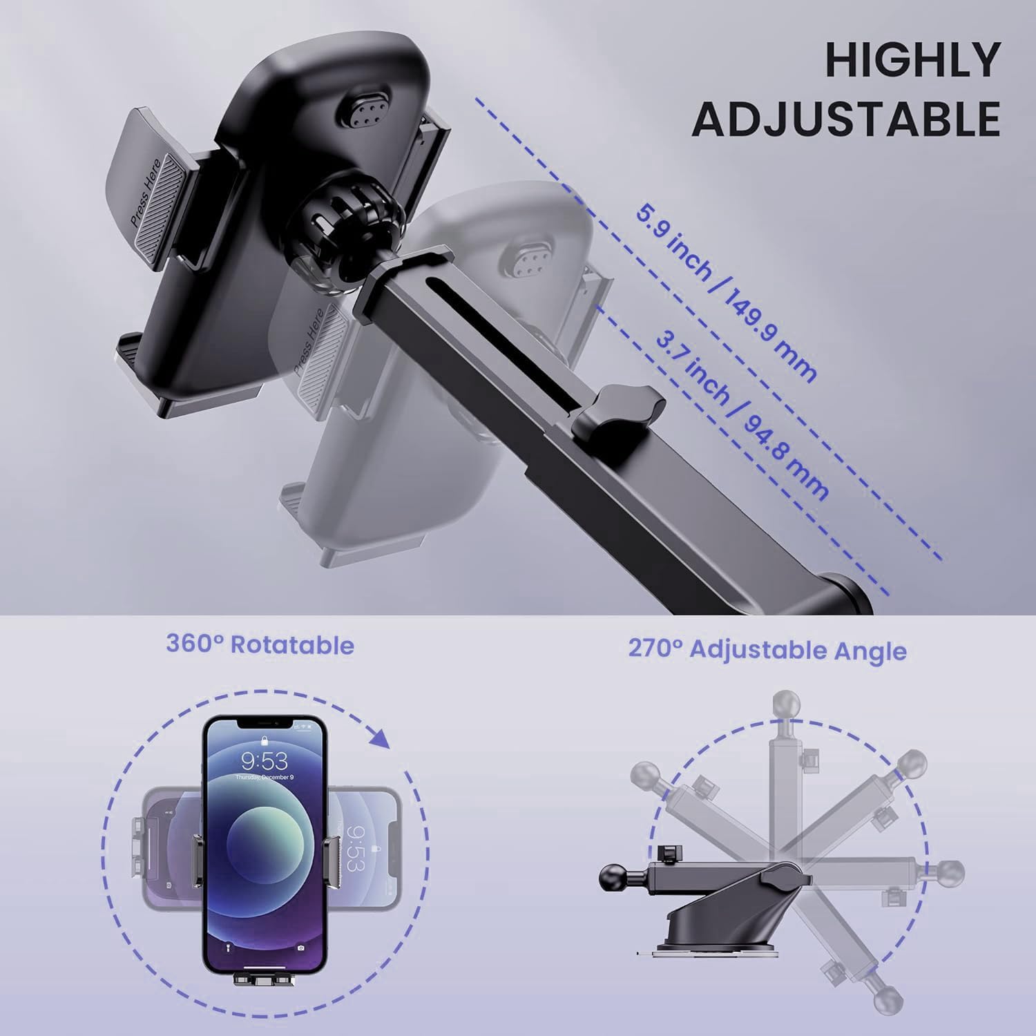 Qifutan Universal Car Phone Gps Navigator Mount - 3-In-1 Windshield/Dashboard/Air Vent Holder For Iphone & Android Gps Navigator