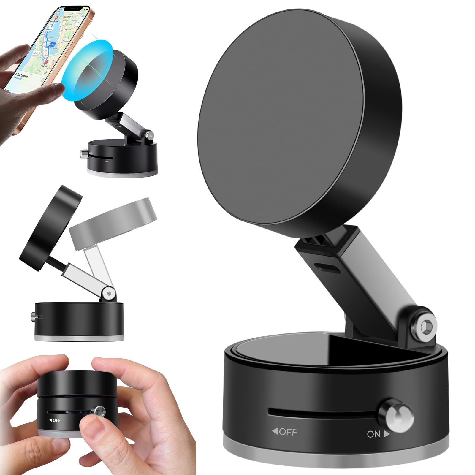 Magnetic Suction Cup Phone Holder,Doubled Sided Universal Cellphone Holder Stand For Car/Home/Smooth Surface/Mirror/Glass Black 