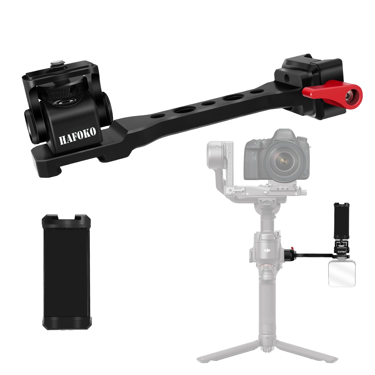 Hafoko Rs4 Gimbal Monitor Mount Rs3 Phone Mount Extension Handle Metal With 1/4' Cold Shoe Phone Mount Compatible For Dji Rs4/Rs4 Pro/Ronin S3 /Rs3 Pro/Ronin S3 Mini/Rs2/Rsc2 Gimbal Stabilize