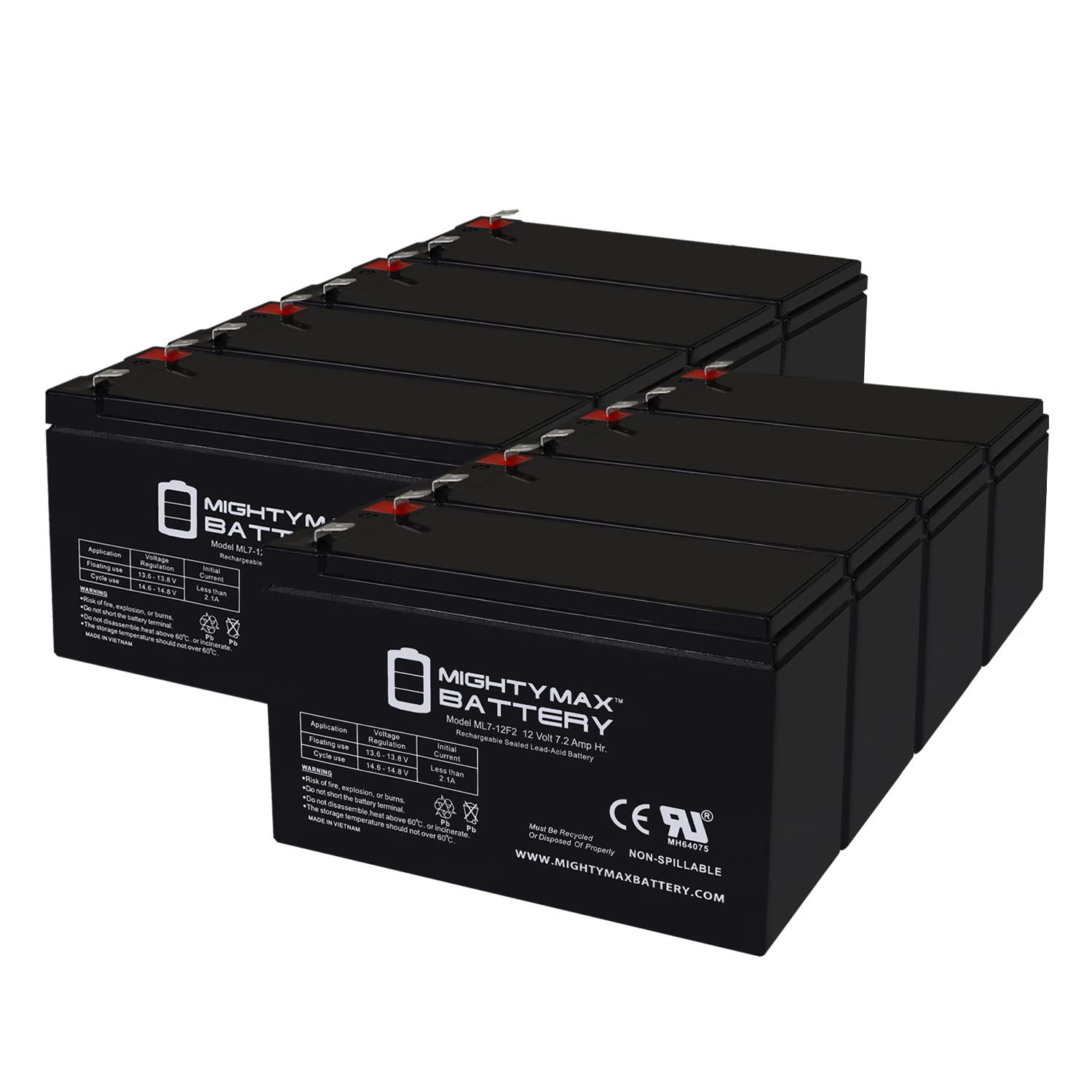 Mighty Max Battery 12V 7Ah F2 Replacement Battery for Eaton Powerware PWHR1234W2FR - 8 Pack