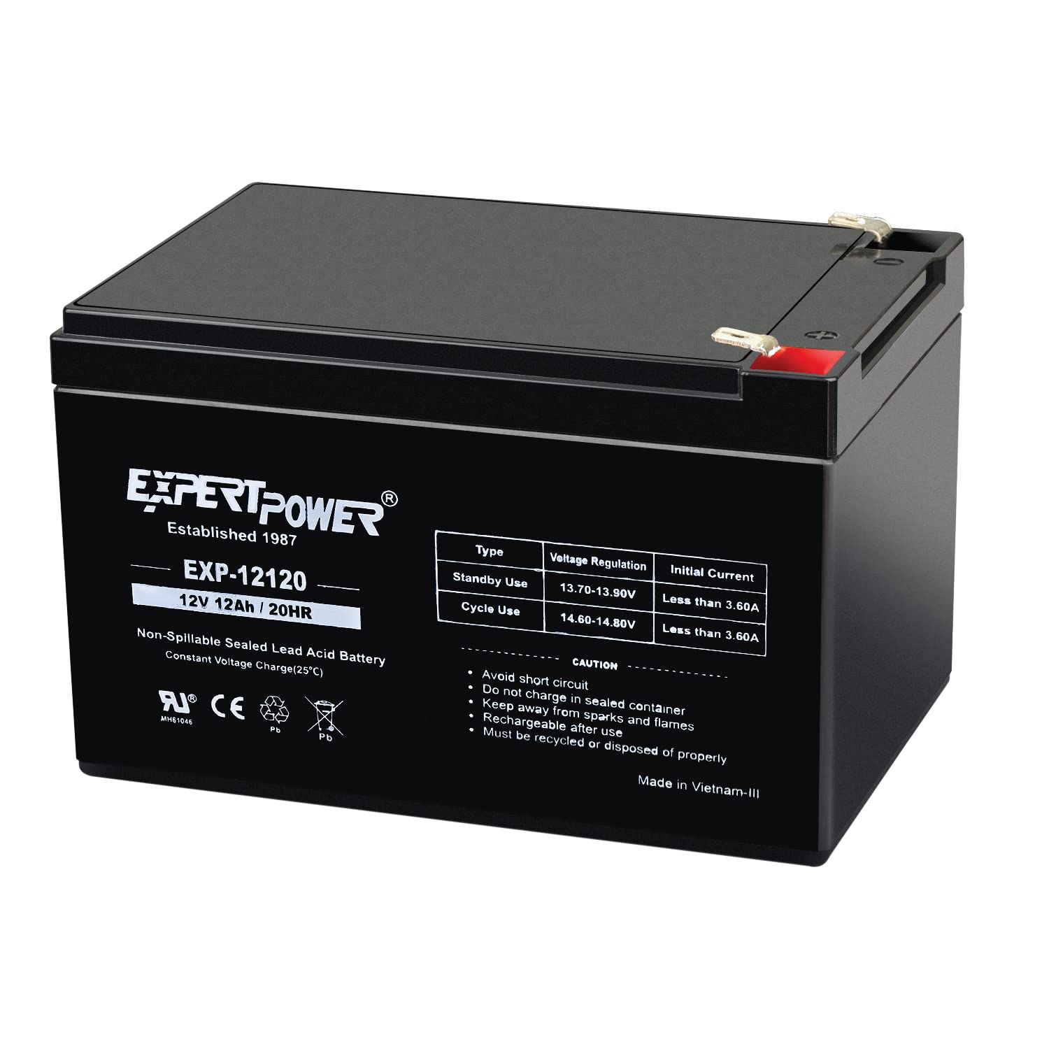 Expertpower 12 Volt 12 Ah Rechargeable Battery With F2 Terminals || Exp12120