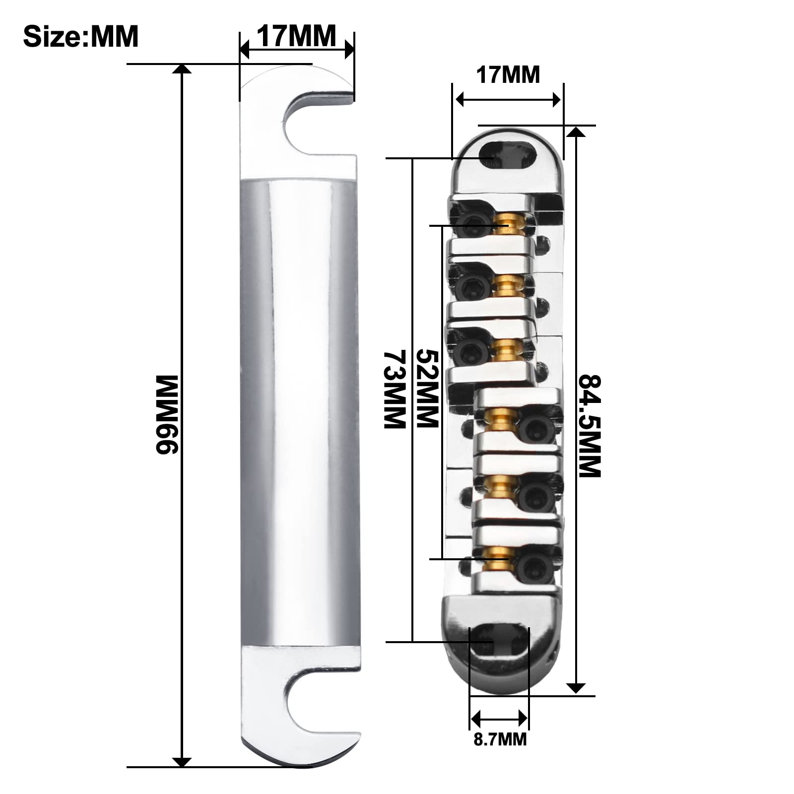 Saphue Abr 1 Style Tune O Matic Bridge Tailpiece Roller Saddle Bridge For Gb Lp Gear Replacement (Chrome)