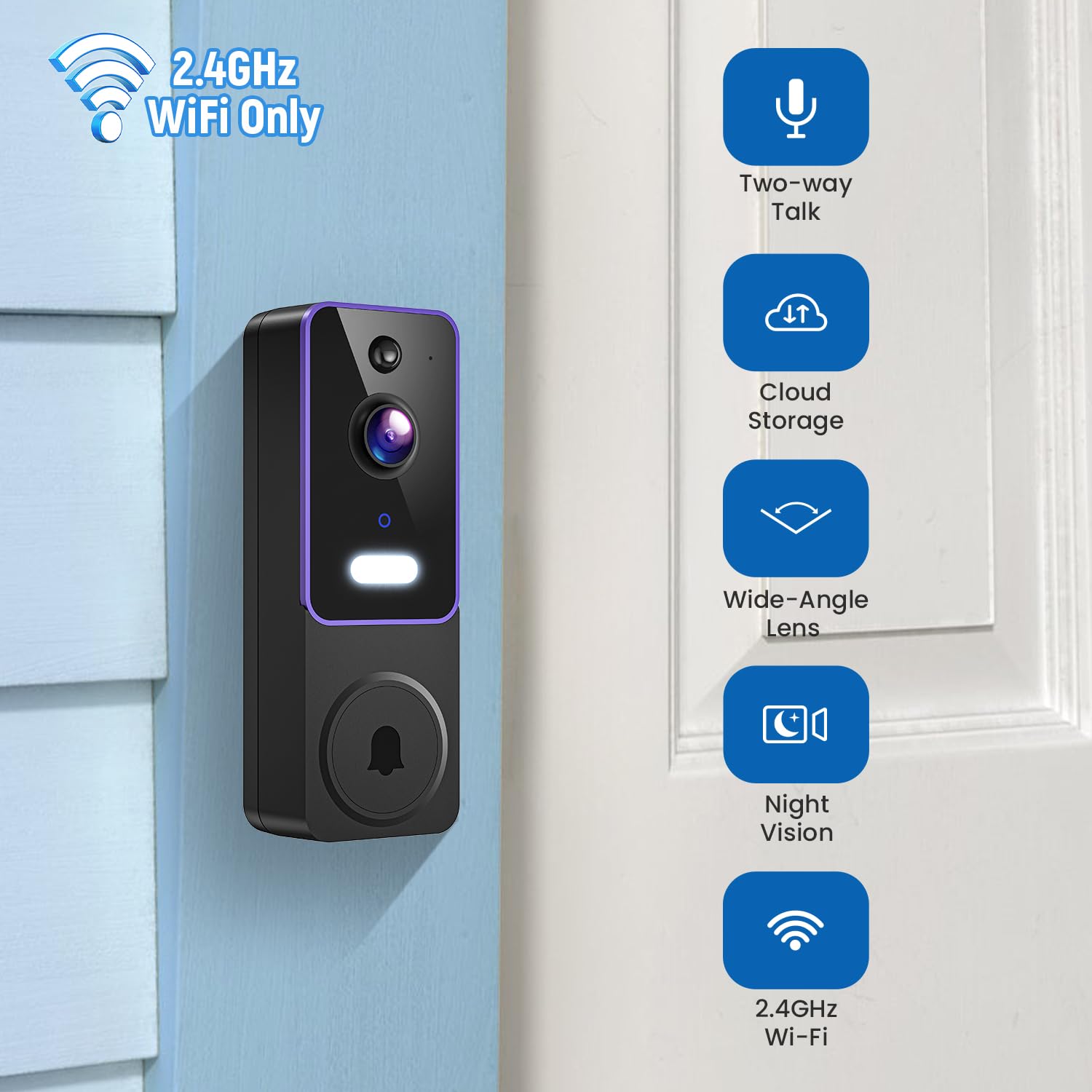Clipblur 1080P Wireless Video Doorbell Camera With Chime, Color Night Vision, 2 Way Talk, Ai Human Detection And Instant Alerts,