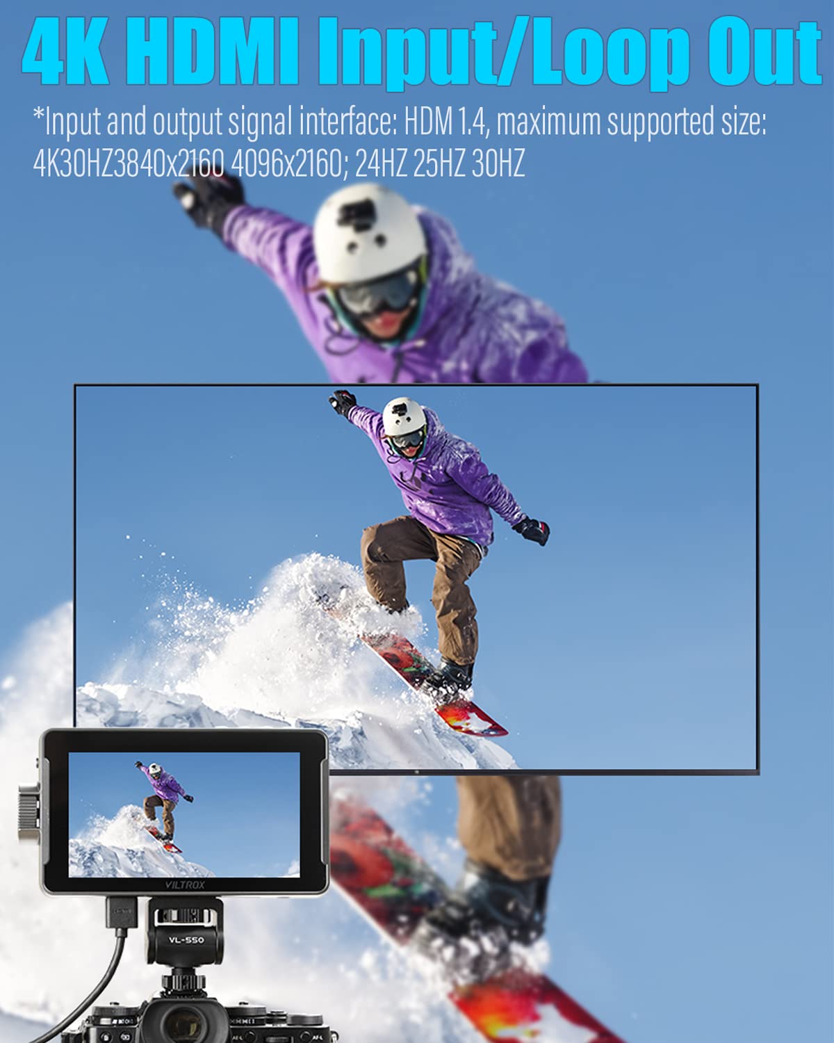 Viltrox Dc550 Pro 5.5'' Camera Field Monitor Touch Screen, 4K Hdmi Dslr Video External Monitor For Sony Canon Nikon, Sunshade Ho