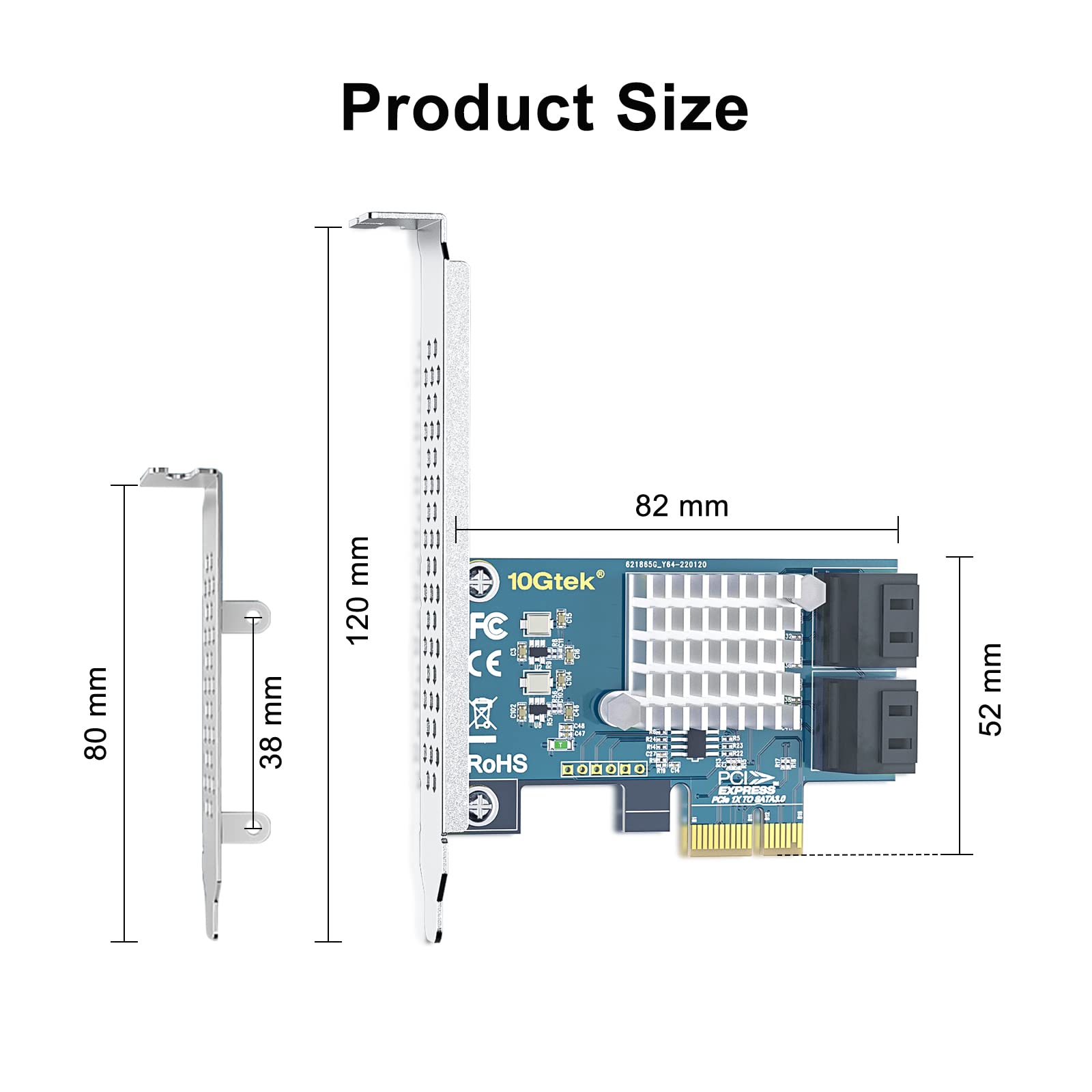 10Gtek Pcie Sata Card 4 Port With 4 Sata Cables And Low Profile Bracket, 6Gbps Sata3.0 Controller Pci Express Expansion Card, X1, Support 4 Sata 3.0 Devices