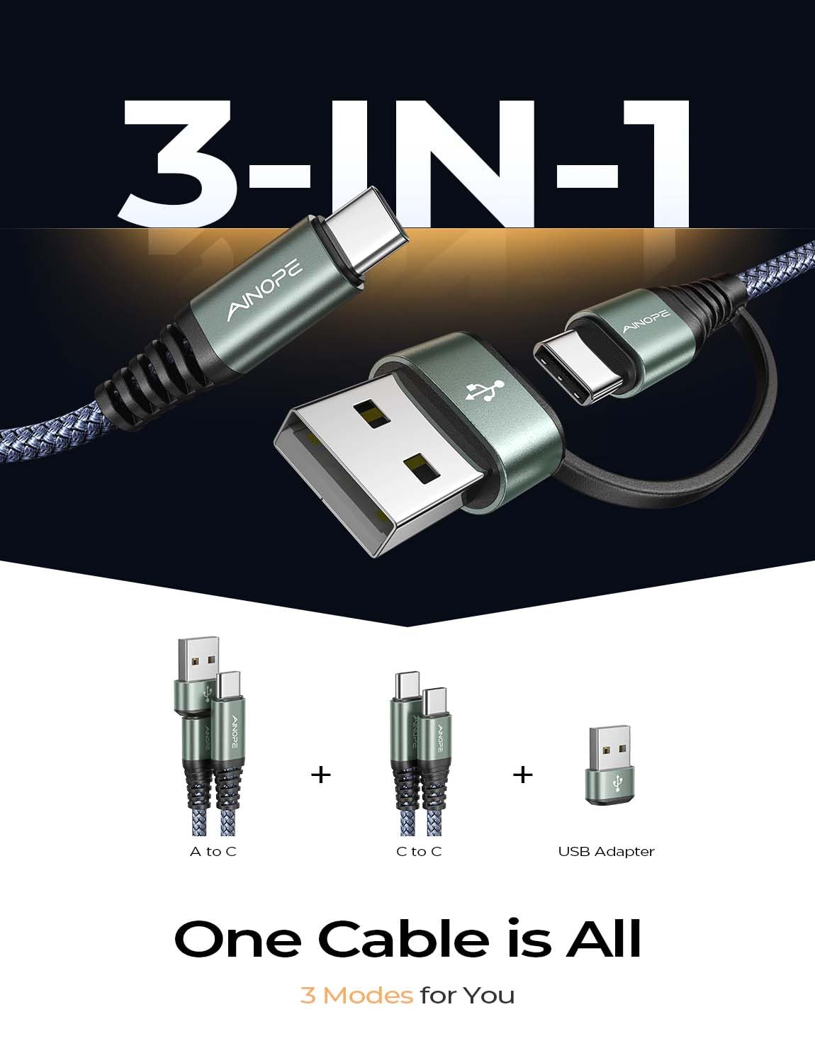 Ainope Usb C To Usb C Cable 6Ft 3.1A Type C To Type C Cable Sturdy Nylon Braided Usb A/C To Usb C Cable Compatible With Ipad Pro