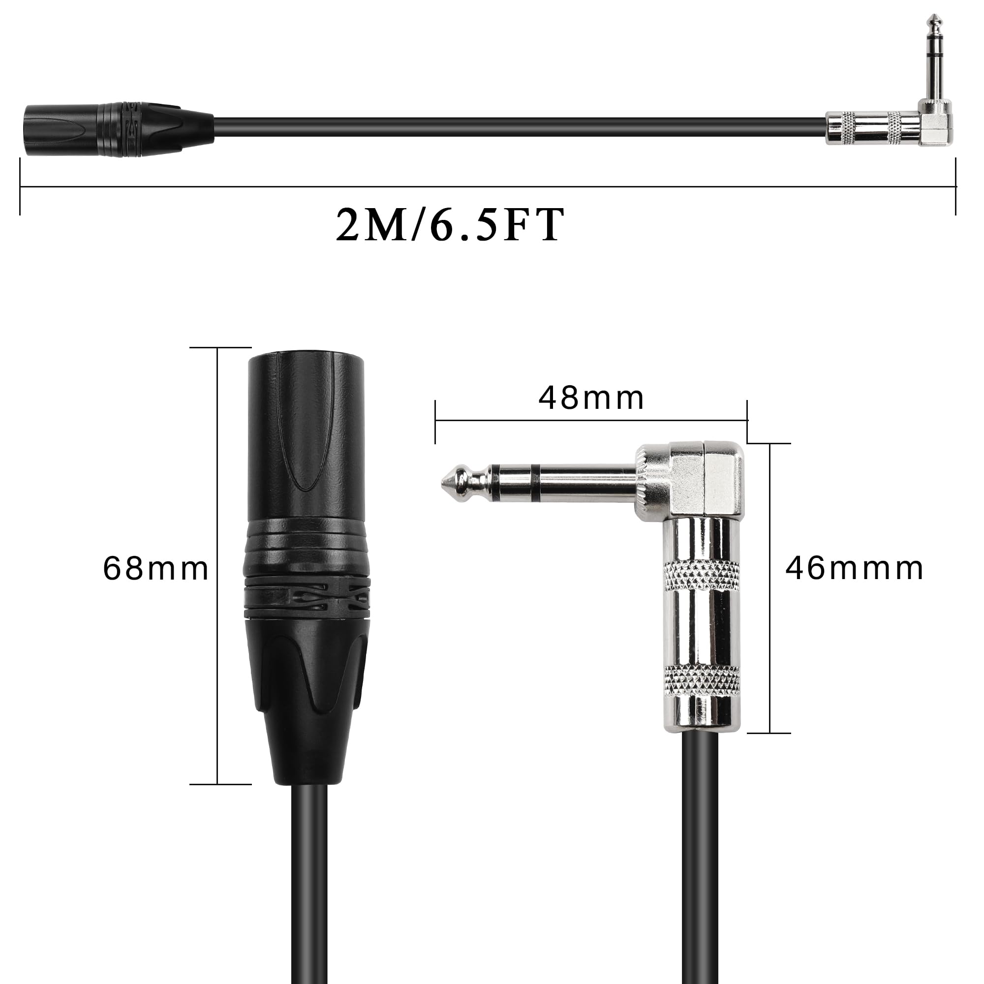 Pngknyocn 1/4 To Xlr Cable 90 Degree Right Angle 6.35 Mm Trs Male Plug To Xlr Male Plug Audio Stereo Microphone Cable For Speake