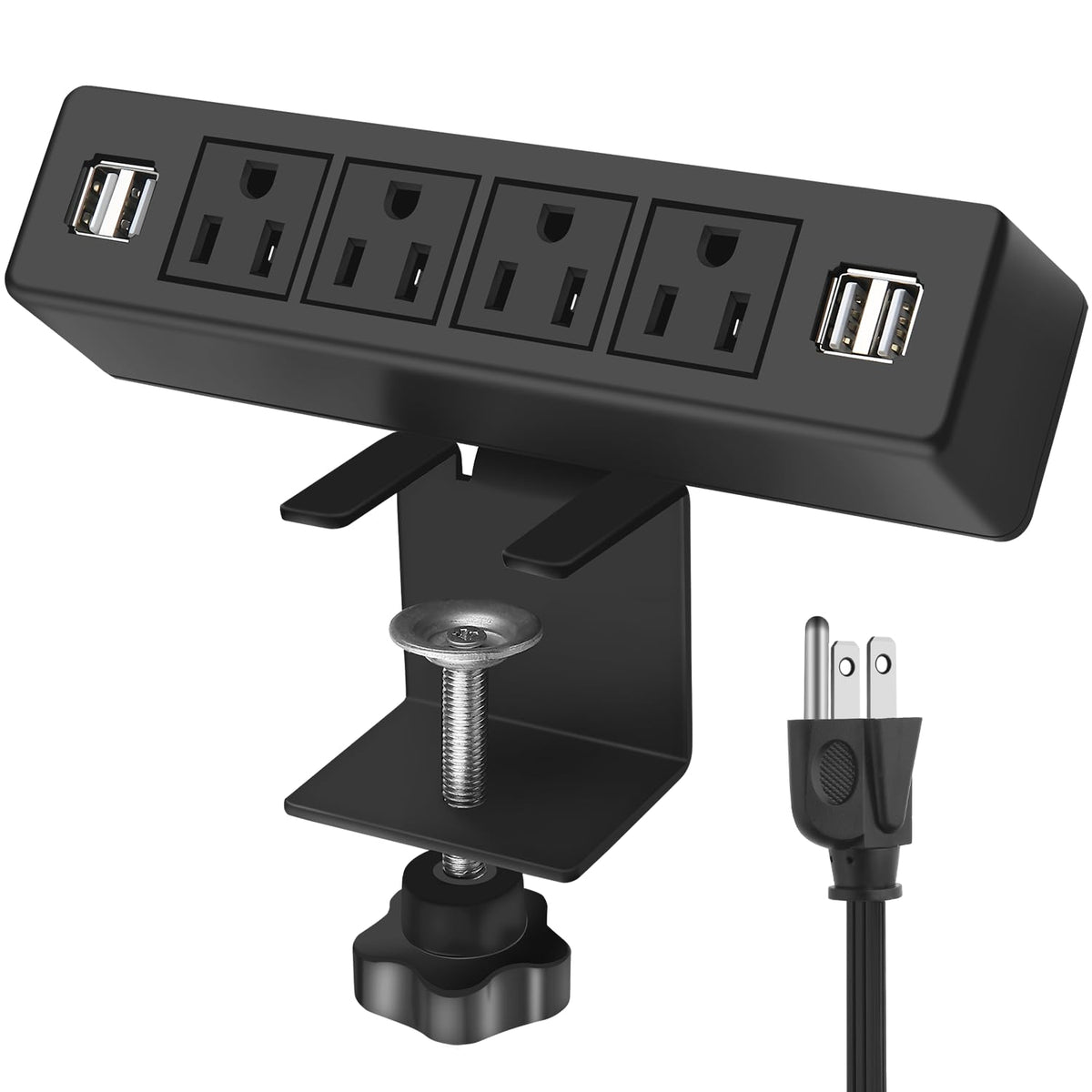 Vilong Desk Clamp Power Strip With 4 Usb Port Removable Clamp Power Outlet Socket With Usb 6.5 Ft Extension Cord Connect 4 Plugs For Home Office Reading