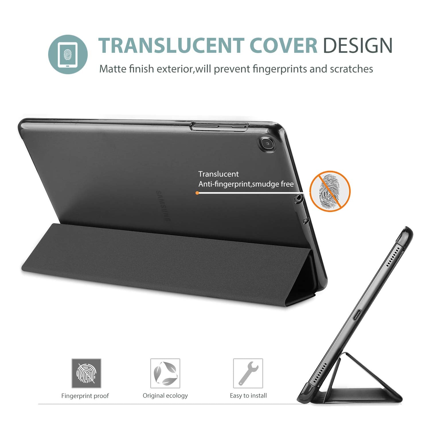 Procase Slim Case For Galaxy Tab A 10.1 2019 Model T510 T515 T517, Lightweight Stand Case Shell Cover For 10.1 Inch Galaxy Tab A Tablet Sm T510 Sm T515 Sm T517 2019 Release  Black