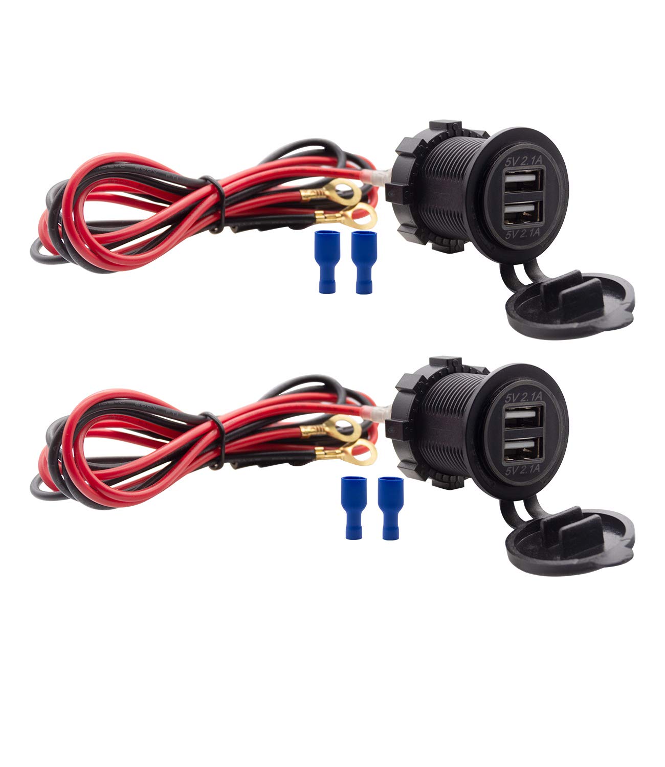 Dual Usb Charger Socket Waterproof Power Outlet 12V/24V 2.1A & 2.1A For Car Boat Marine Rv Mobile Blue Led
