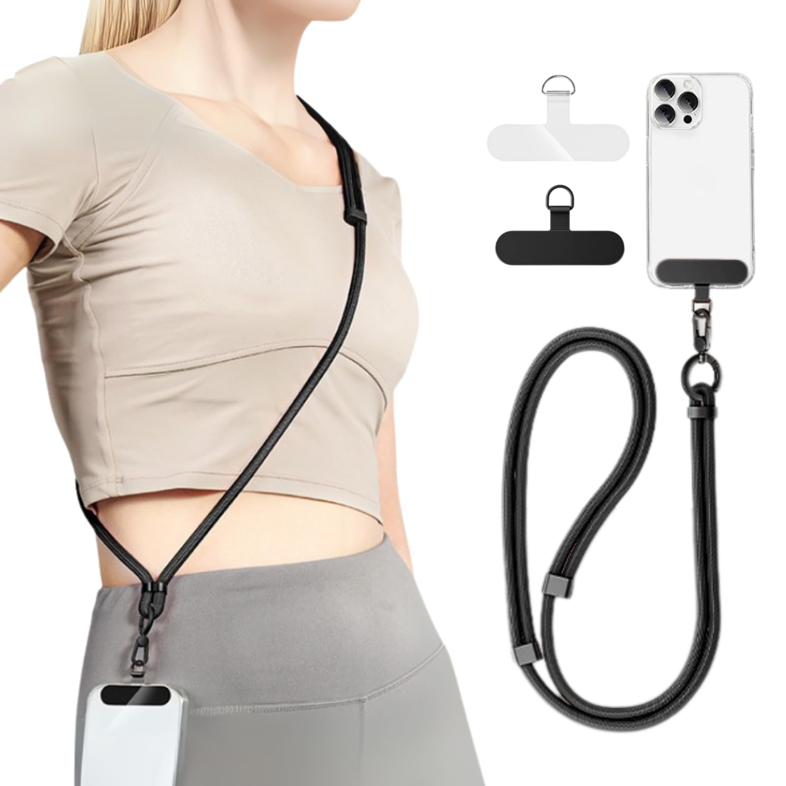 Moyad Crossbody Phone Lanyard, Anti-Theft Cell Phone Strap with 2 Pack Tether Tab for iPhone & Android Cellphones, Universal Adj