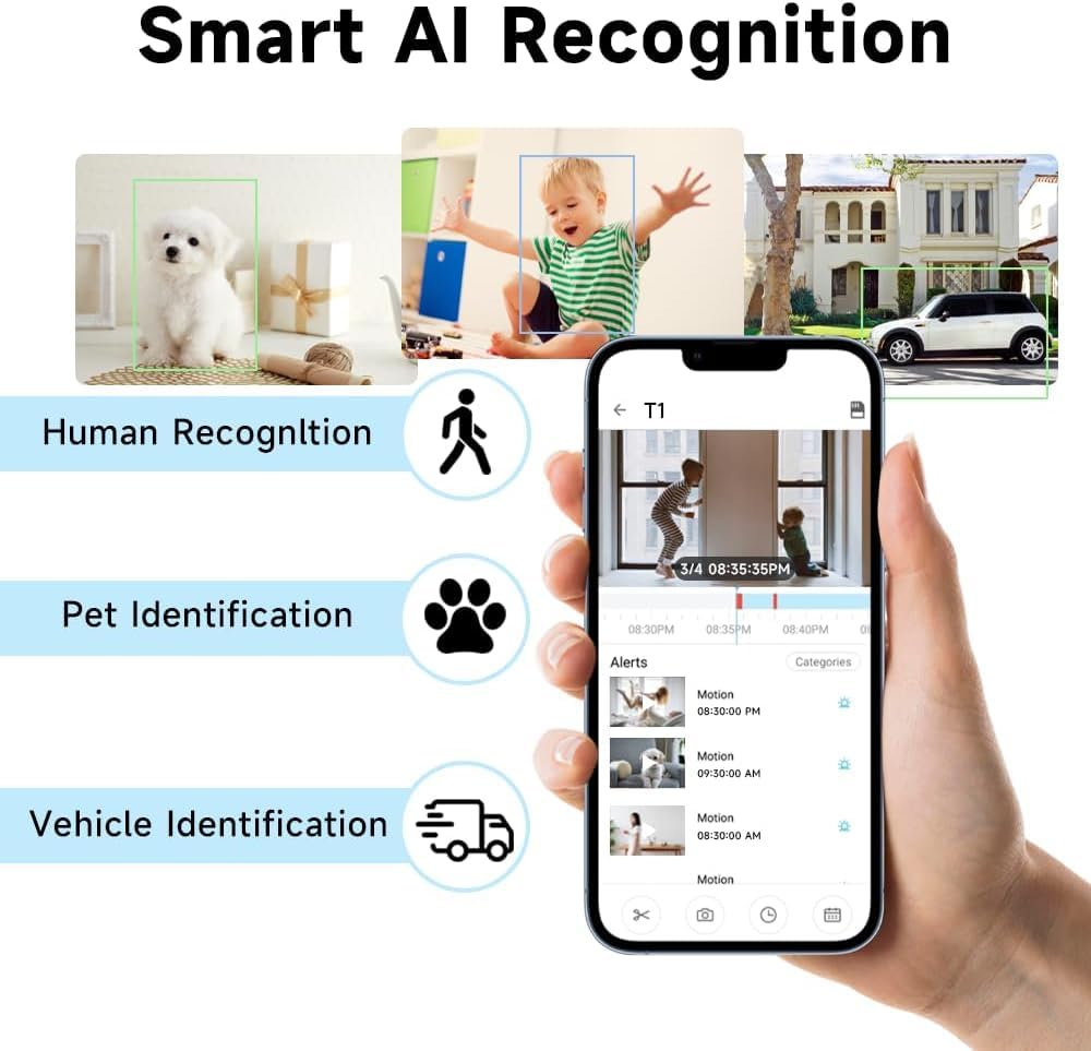 Rraycom 2K Security Cameras For Home Security,4Mp Wifi Indoor Camera With Color Night Vision, Ai Motion Detection, Two-Way Audio