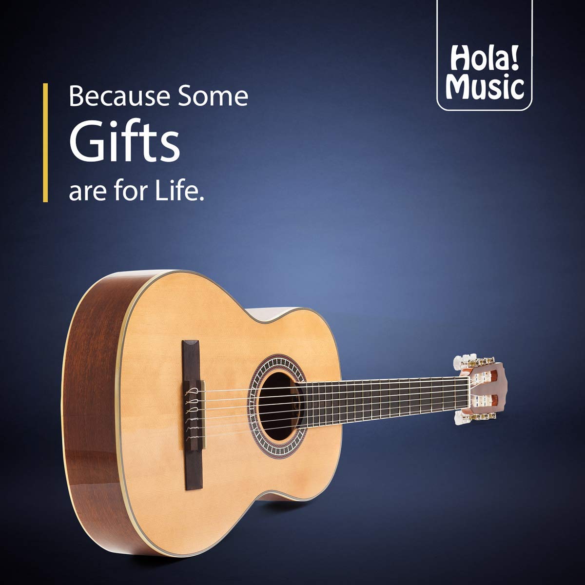 Hola! Music Classical Guitar, Half Size 34" Model HG-34GLS, Natural Gloss Finish, Includes Free Padded Gig Bag, Kids 1/2 Size
