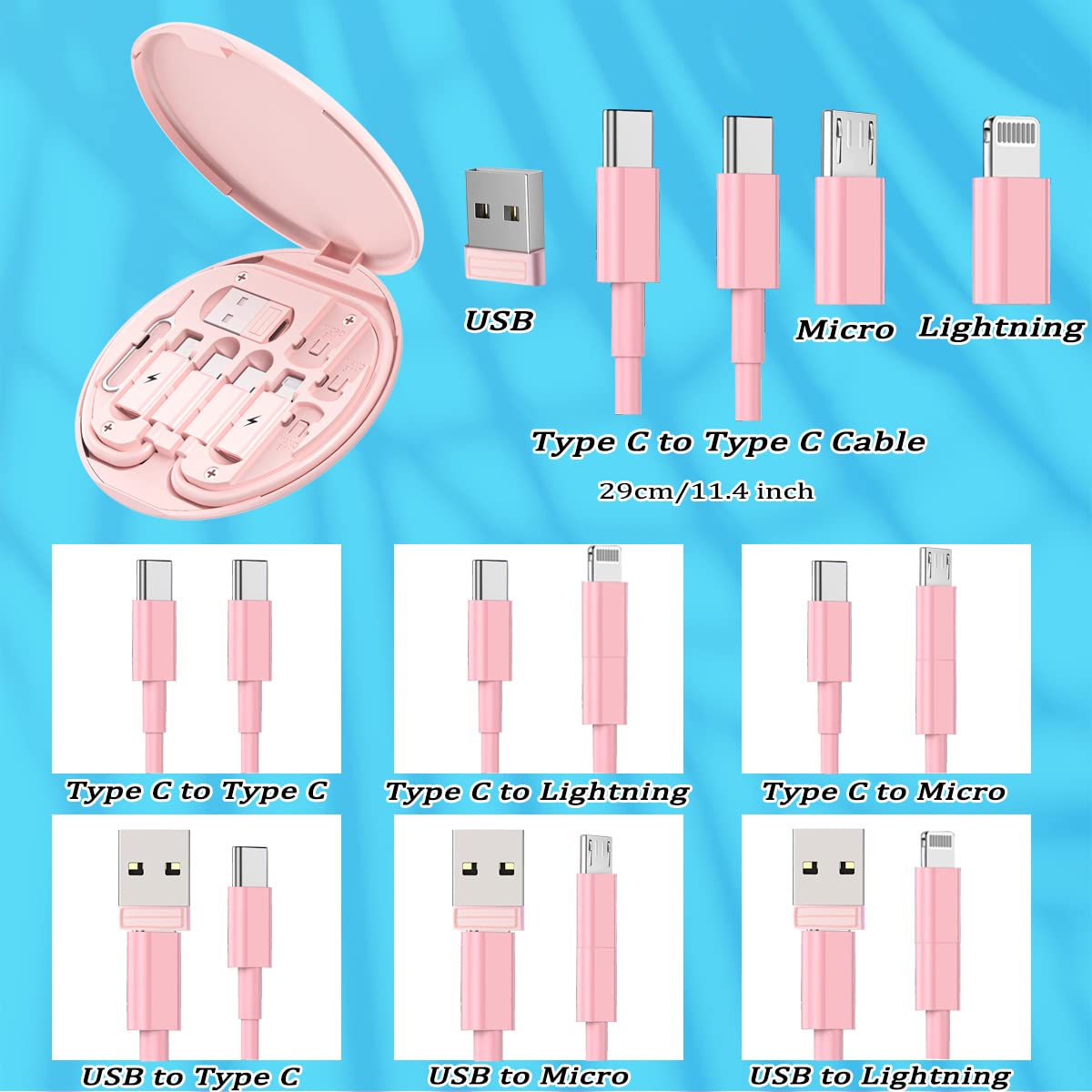 Multi Usb Charging Adapter Cable Kit, Usb C To Lighting Adapter Box, Conversion Set Usb A & Type C To Male Micro/Type C/Lightnin