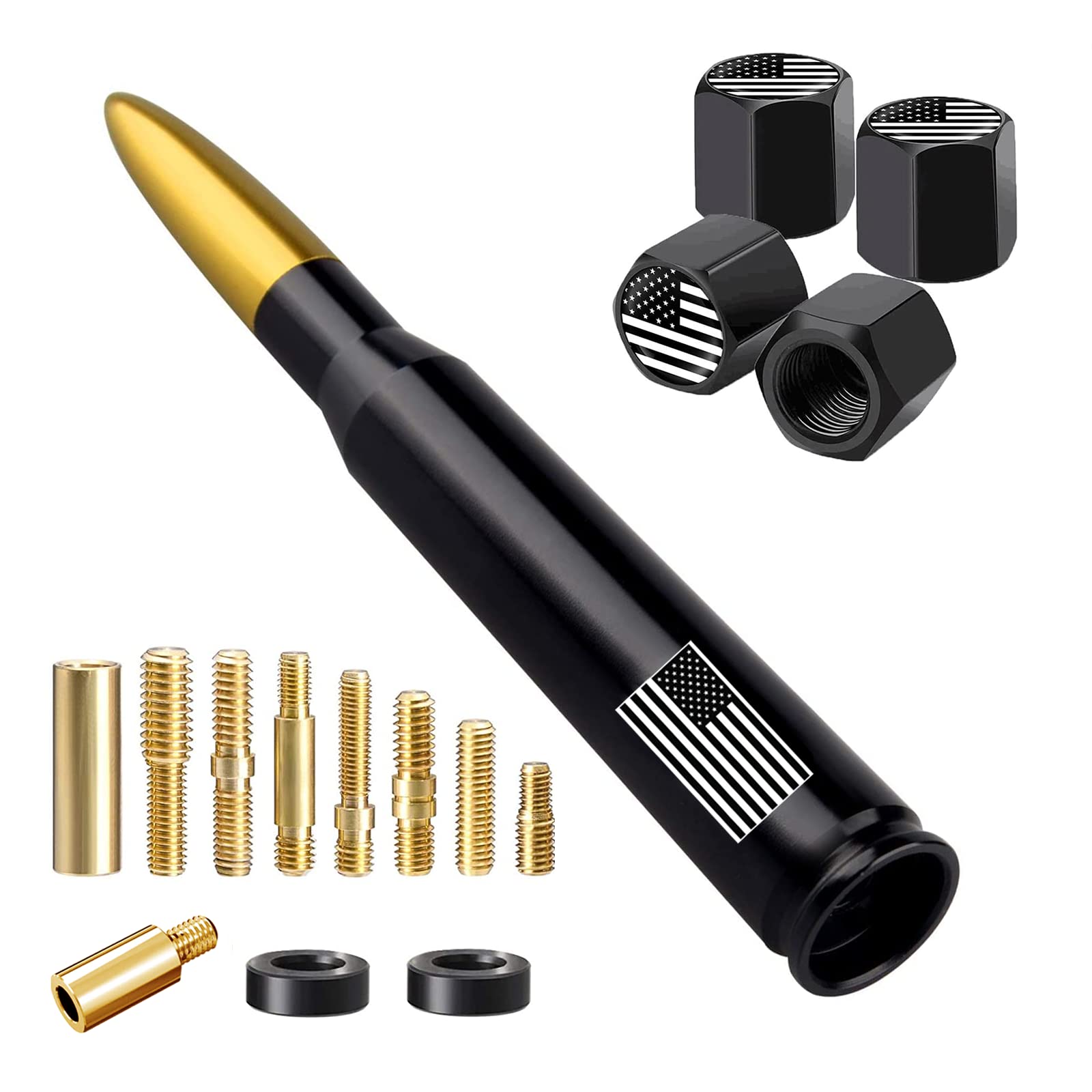 American Flag Car Truck Antenna With Valve Stem Caps, Universal Antenna Mast For Gm Chevy Silverado 1500 2500 3500 Hd Avalanche 