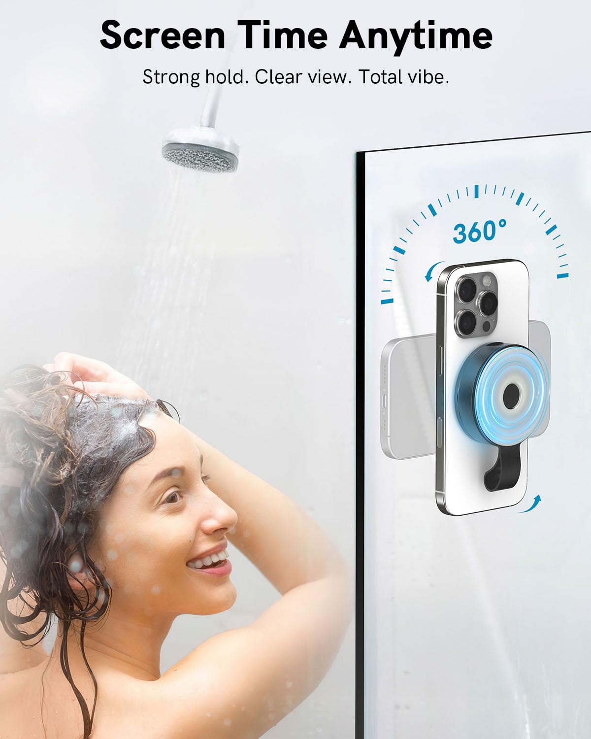 Miikare Unigrip Upgraded Shower Mirror Phone Holder | Portable Hands-Free Magnetic Suction Cup Mount | Universal Dual Grip Cellp