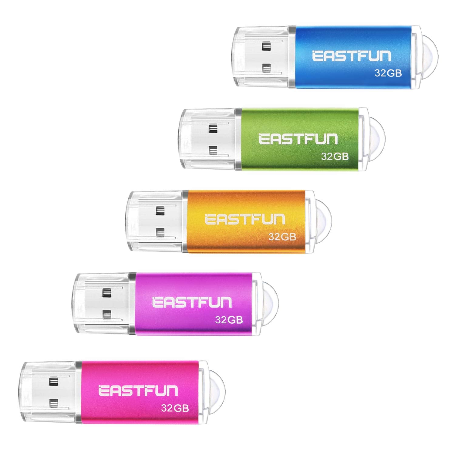 Eastfun 32Gb Usb 2.0 Flash Drive Memory Stick Thumb Drive Pen Drive Jump Drive Zip Drive, 5 Pack (5 X 32Gb), Colors (Gold Rose Blue Purple Green)