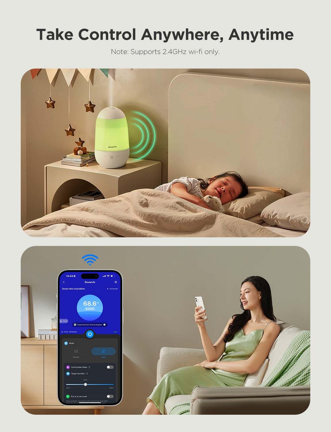 Goveelife Smart Mini Humidifier For Baby Nursery, Top Fill Cool Mist Humidifier With Scent Diffuser & Nightlight, Built In Senso