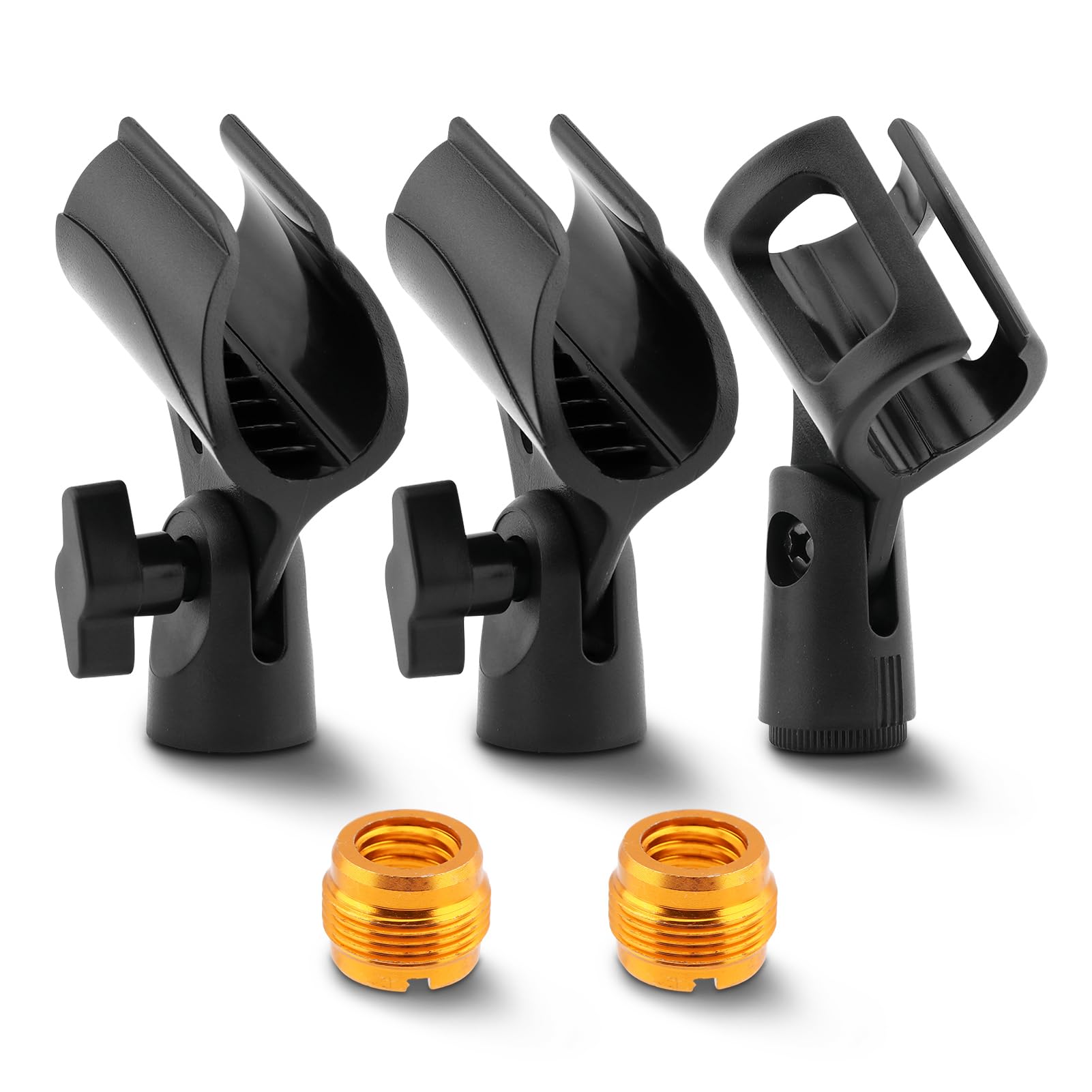 3 pcs Universal Microphone Clip, Adjustable Mic Clip Holder for Mic Stand with 5/8 in Male to 3/8 in Female Screw Adapter fits W