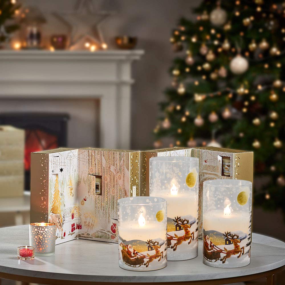 Dromance Santa Claus Glass Flameless Candles Battery Operated Remote And Timer Real Wax Led Flickering Pillar Candles White Cold