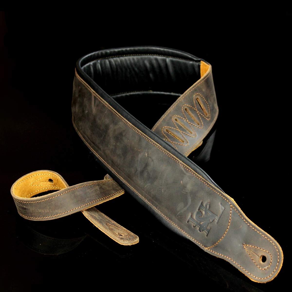 Iconic Leathers 3.25 Wide Distressed Brown Dual Padded Leather Guitar and Bass Strap IL5DBrn