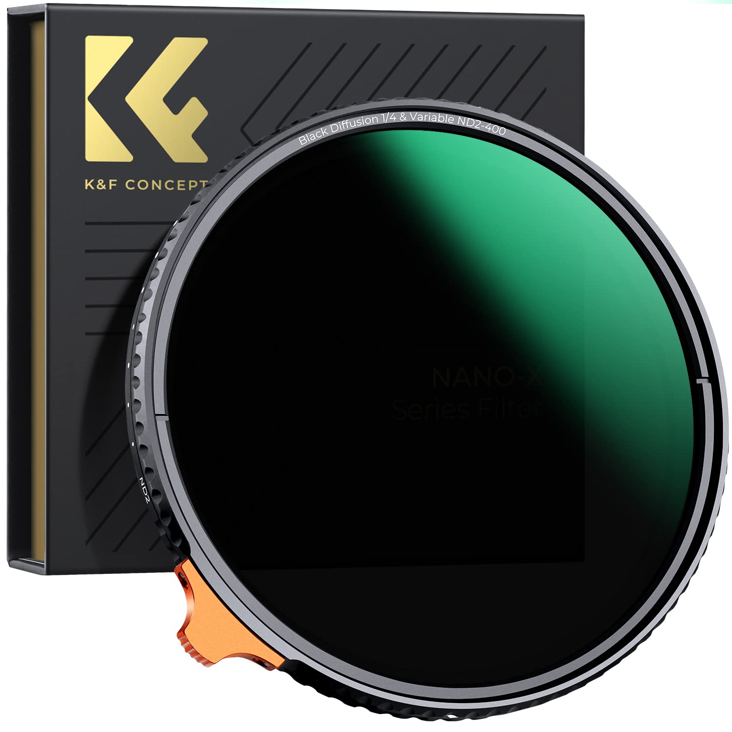 K&F Concept 55Mm Black Diffusion Mist 1/4 Effect & Variable Nd2 400 (1 9 Stops) Neutral Density Filter 2 In 1, Putter Adjust Mul