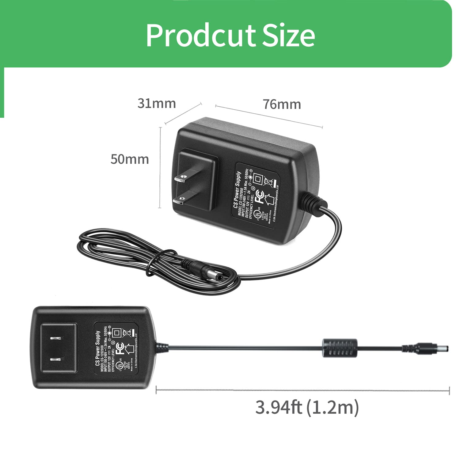 [Ul Certified] 2-Pack 12V 2A Power Supply Adapter, 5.5Mm X 2.1Mm Plug, Ac To Dc Adapter For Ip Camera, Dvr, Nvr, Led Ir, Router