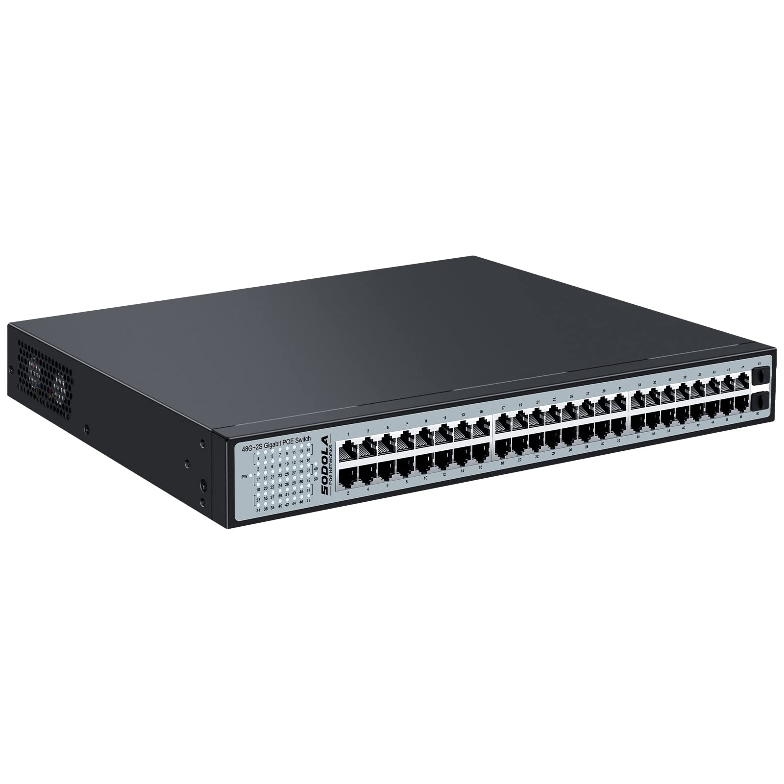 Sodola 48 Port Gigabit Poe Switch, 600W Unmanaged Network Switch With 48 Port Ieee802.3Af/At Poe, 2 X 1G Sfp, Metal Rackmount Un