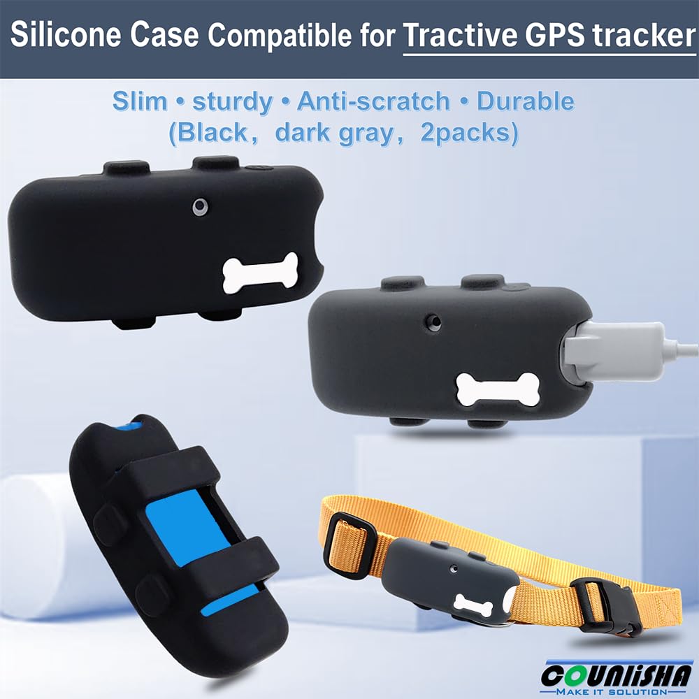 Counlisha 2 Pack Black Silicone Holder for Tractive GPS Pet Tracker - Sturdy Rubber Cover for Dog & Cat Collar Accessories