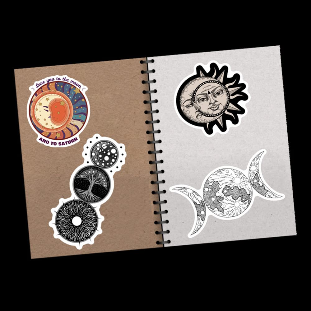 100 Pcs The Sun And Moon Planet Stickers Astronomy Celestial Decals For Laptop Scrapbook Water Bottle Phone Notebooks Diary(Blac