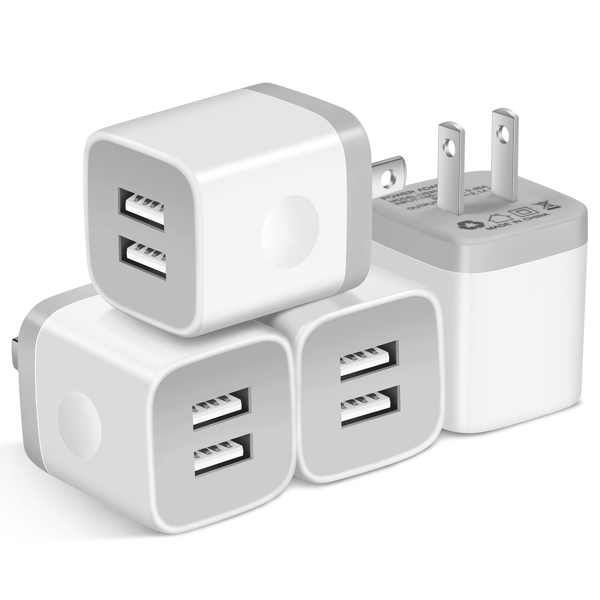 X Edition Wall Charger,4 Pack 2.1A Dual Port Usb Power Adapter Plug Charging Block Cube For Phone 8/7/6 Plus/X, Pad, Samsung Gal