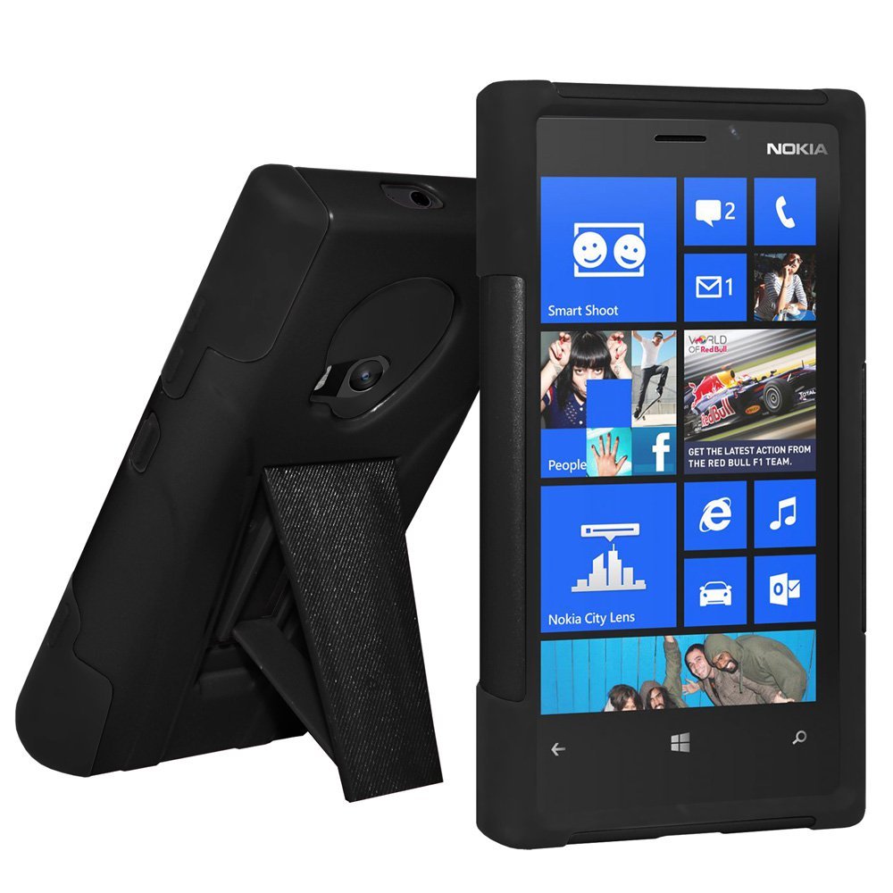 Amzer Amz95412 Double Layer Hybrid Case Cover With Kickstand For Nokia Lumia 920  1 Pack  Retail Packaging  Black