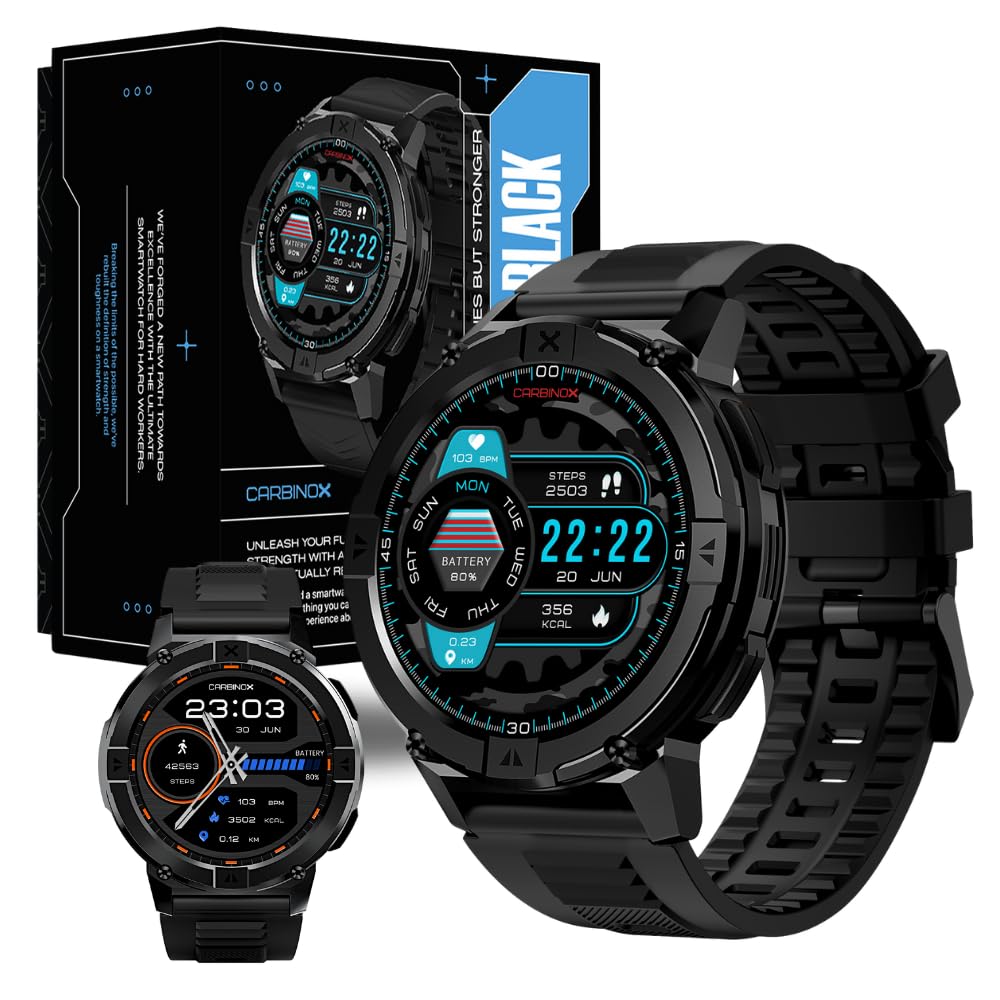 CARBINOX XRanger Smart Watch (Answer/Make Calls), Rugged Fitness Tracker IP69K Waterproof, Compatible with Android and iOS, 14 