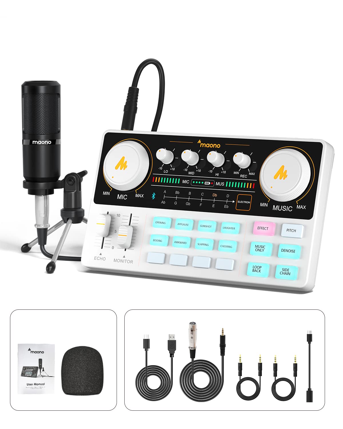 Maono Podcast Equipment Bundle Audio Mixer All In One Podcast Production Studio With 3.5Mm Microphone For Live Streaming, Podcas
