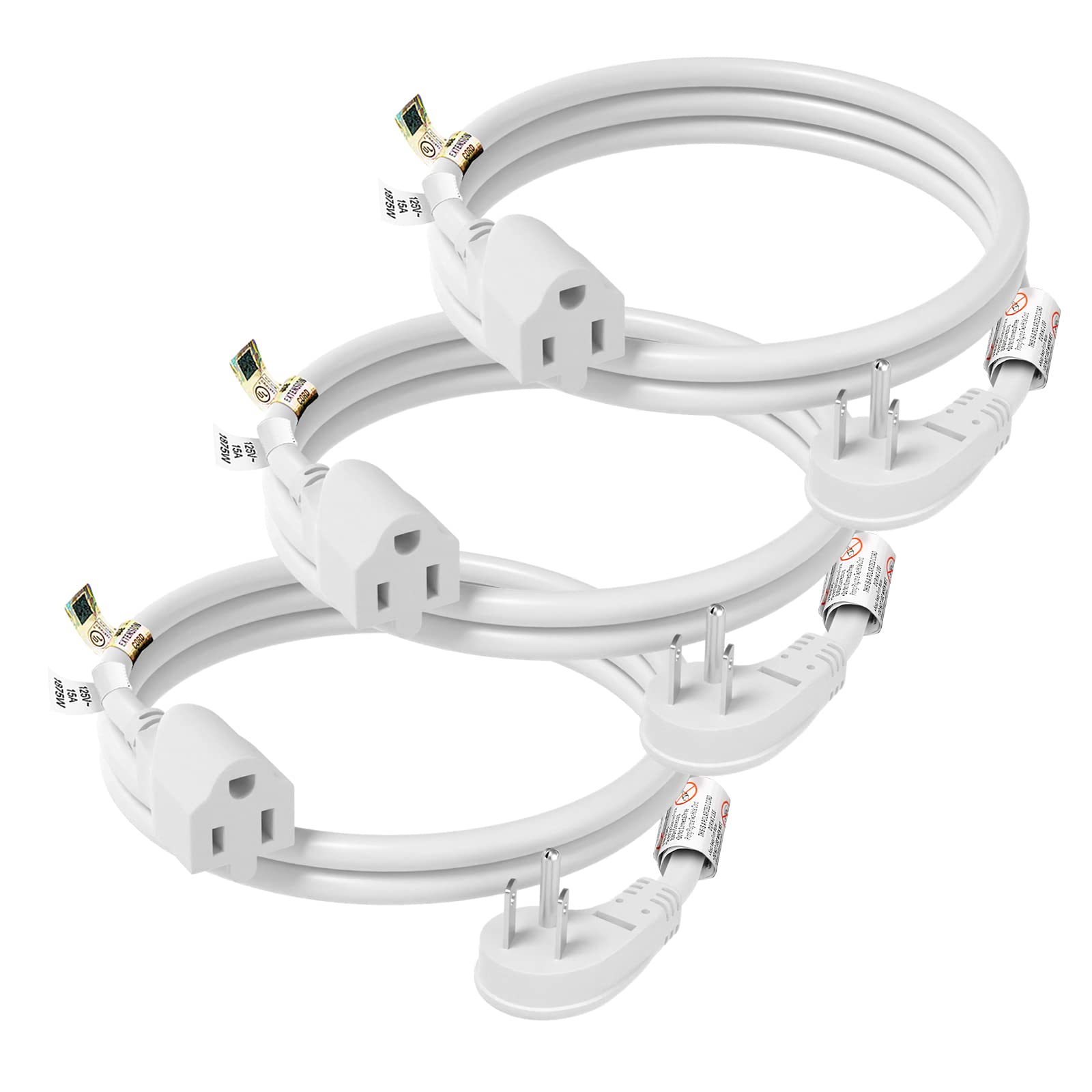 Firmerst 14 Awg Flat Plug Extension Cord 3 Feet, 15 Amps, Ul Listed, 3 Pack