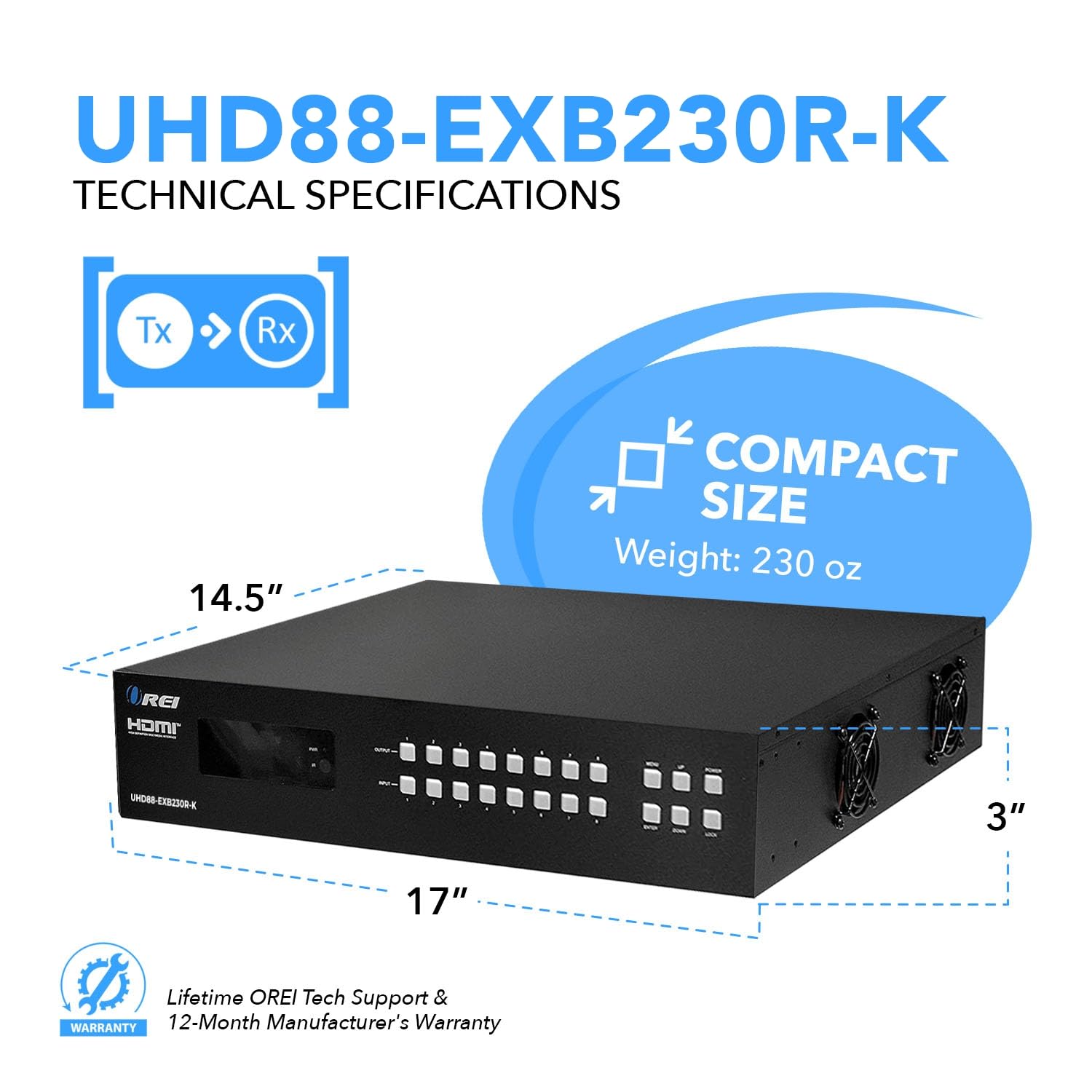 Orei 8X8 4K Hdmi Matrix Extender   Hdbaset Ultrahd 4K @ 60Hz 4:4:4 Over Single Cat5E/6/7 Cable With Hdr, Cec & Ir Control, Rs 23