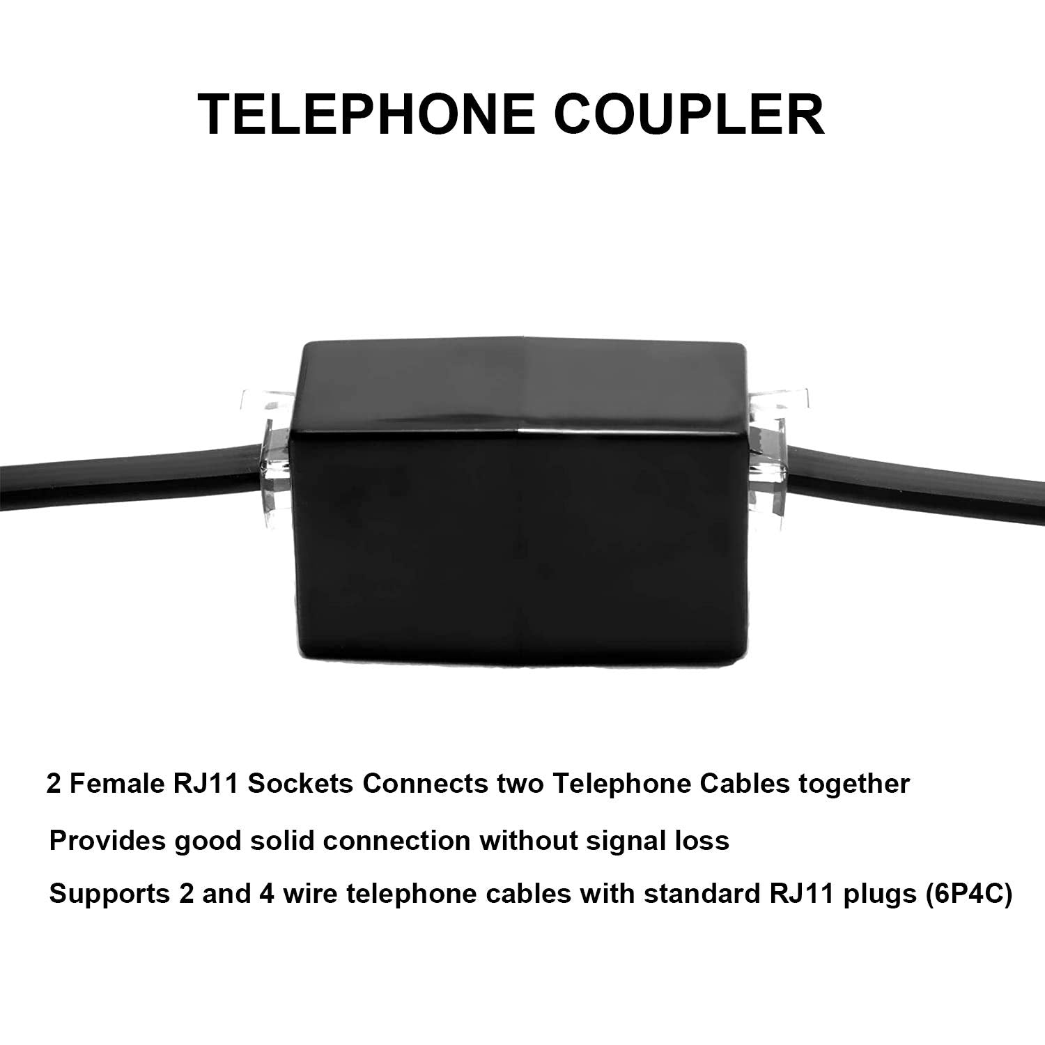 Kinxiyu Phone Cord 50Ft, Landline Telephone Cable With Rj11 Plug, Includes Telephone Inline Coupler Rj11 Splitter And 20Pcs Cable Clips(Black)