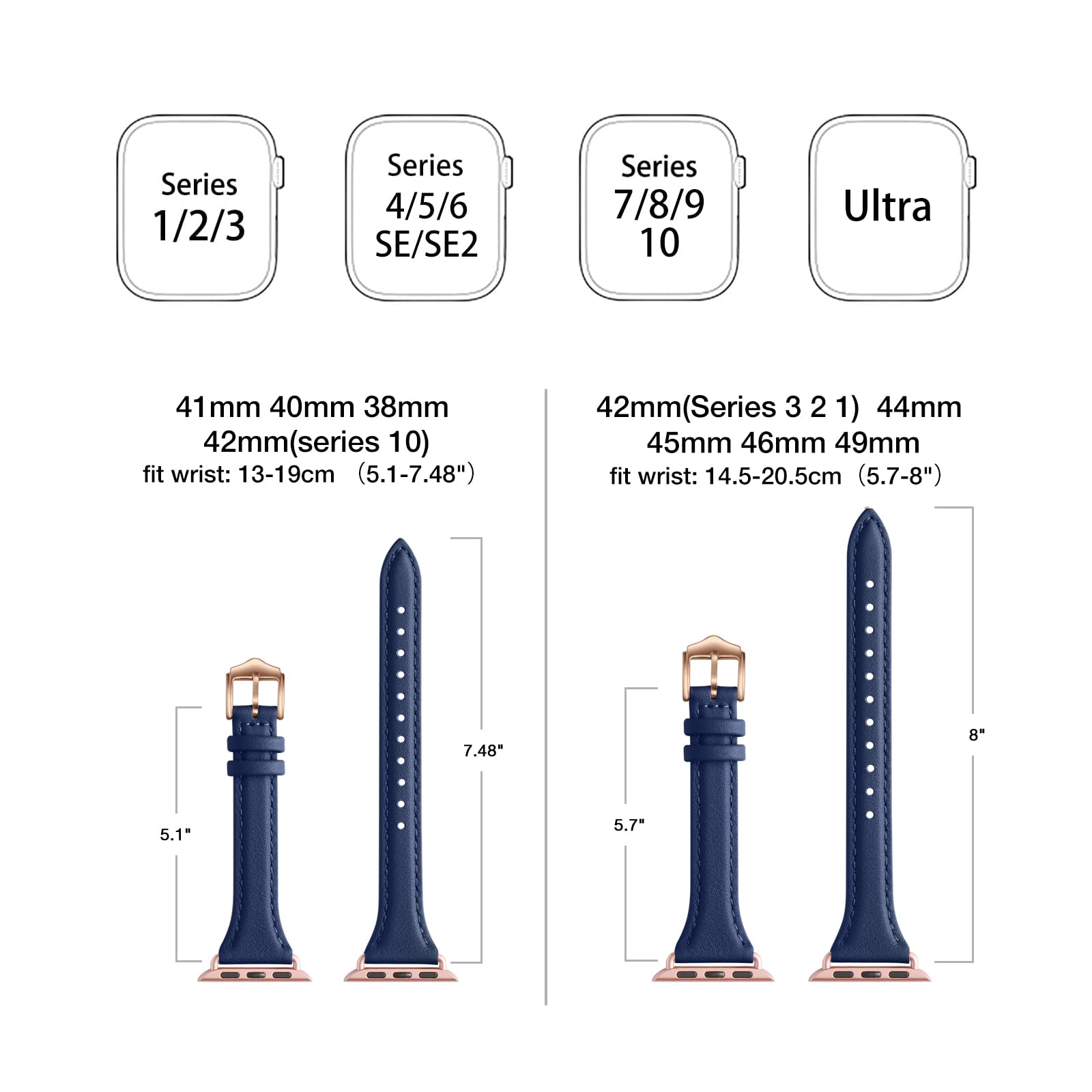 Wfeagl Leather Bands Compatible With Apple Watch 38Mm 40Mm 42Mm 44Mm, Top Grain Leather Band Slim & Thin Wristband For Iwatch Se