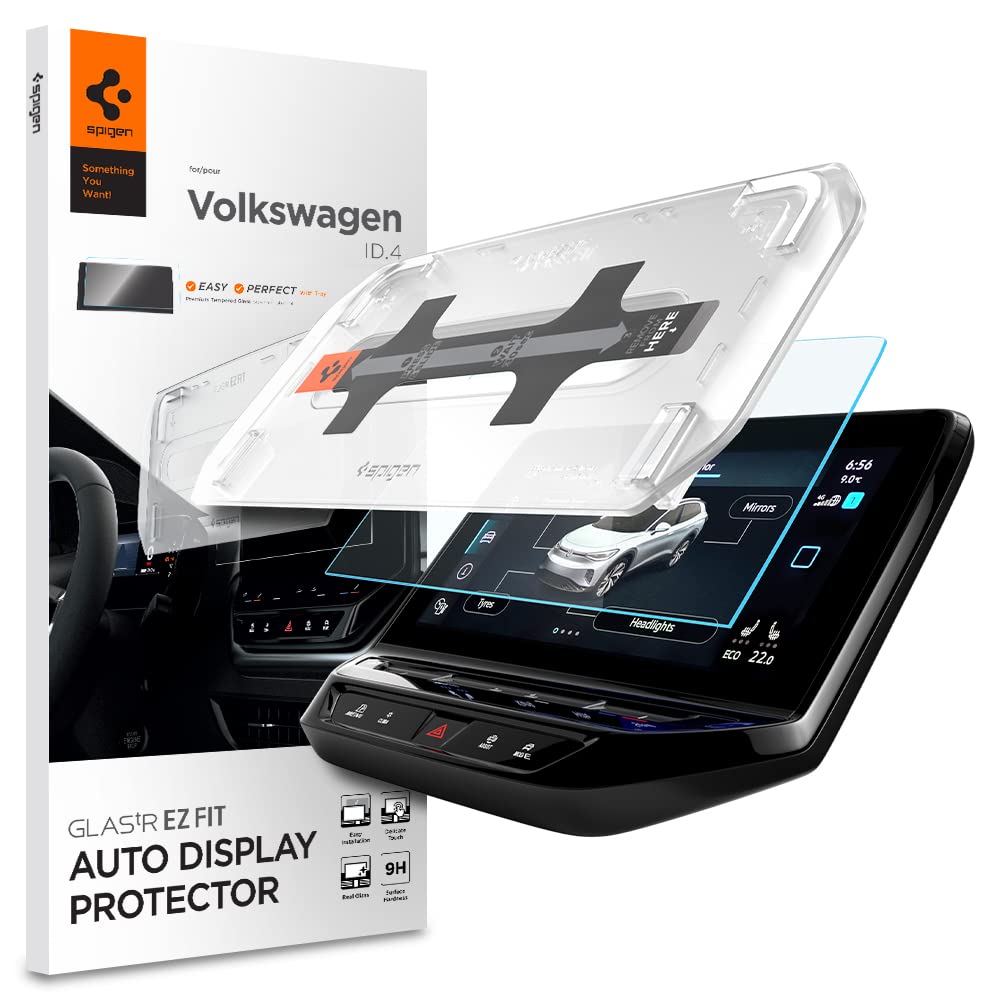 Spigen Tempered Glass Screen Protector [Glastr Ez Fit] Designed For Designed For Volkswagen Id.4 Pro S (2021/2022/2023) 12 Inch Dashboard Touchscreen   Matte/Anti Fingerprint