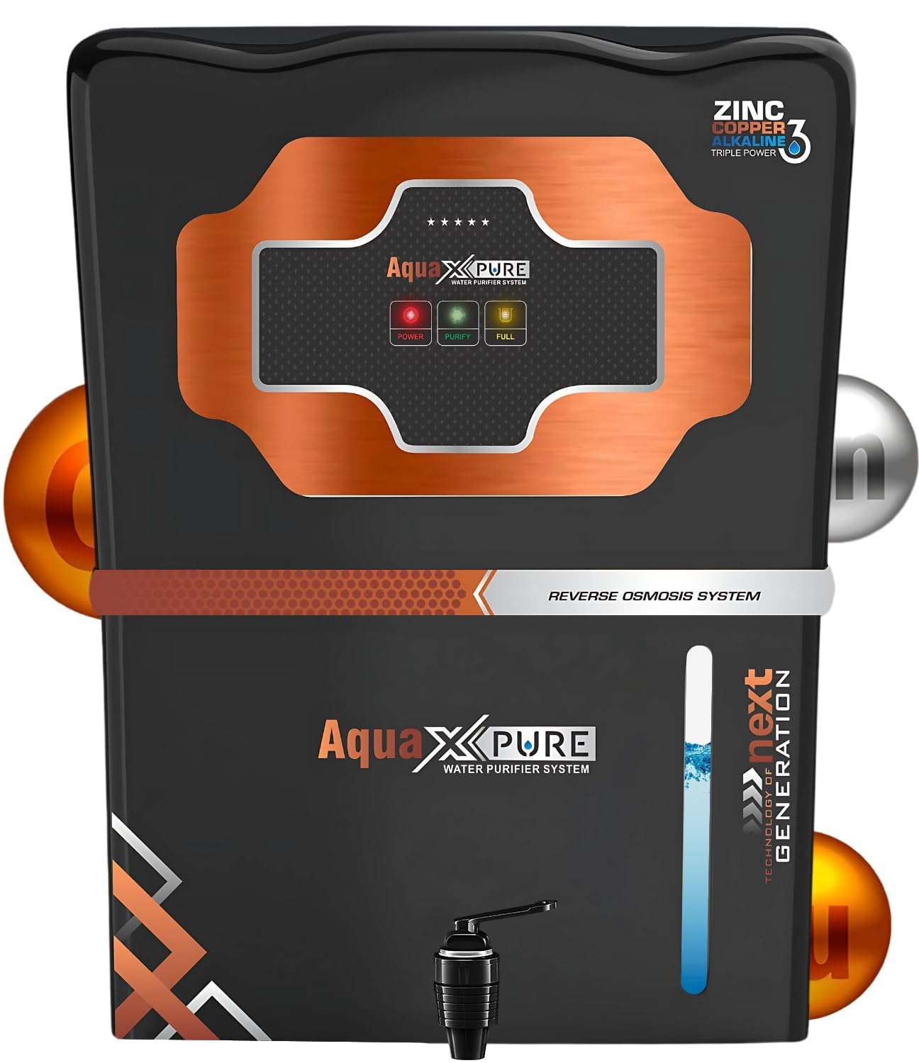 Aqua X Pure Black NextGeneration Ro Water Purifier With Led Uv | Active CopperZinc Booster | Tds Taste Controller | 12L Storag