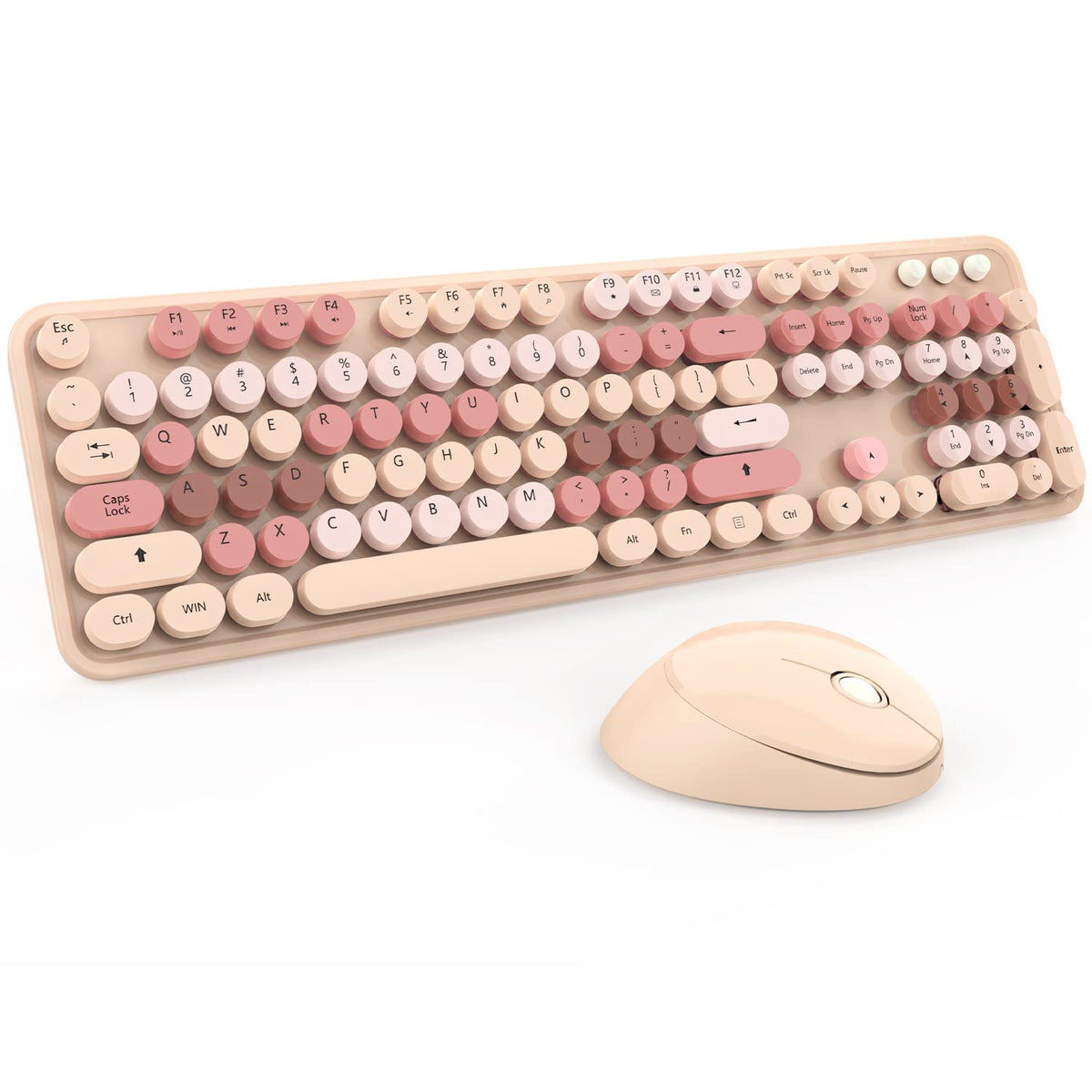 Wireless Keyboard And Mouse, Kootop Cute Keyboard And Mouse, 2.4G Wireless Keyboard With Retro Round Keycap For Pc, Mac, Laptop,