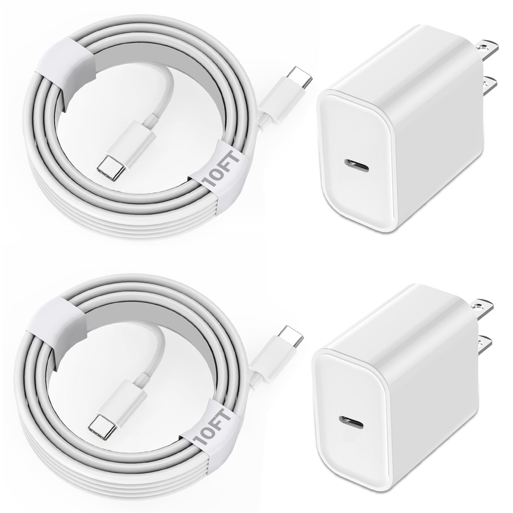 Iphone 15 Charger Fast Charging, 2Pack 10Ft Long Usb C To C Iphone Fast Charging Cable Cord With 20W Usb C Fast Charger Block Ad
