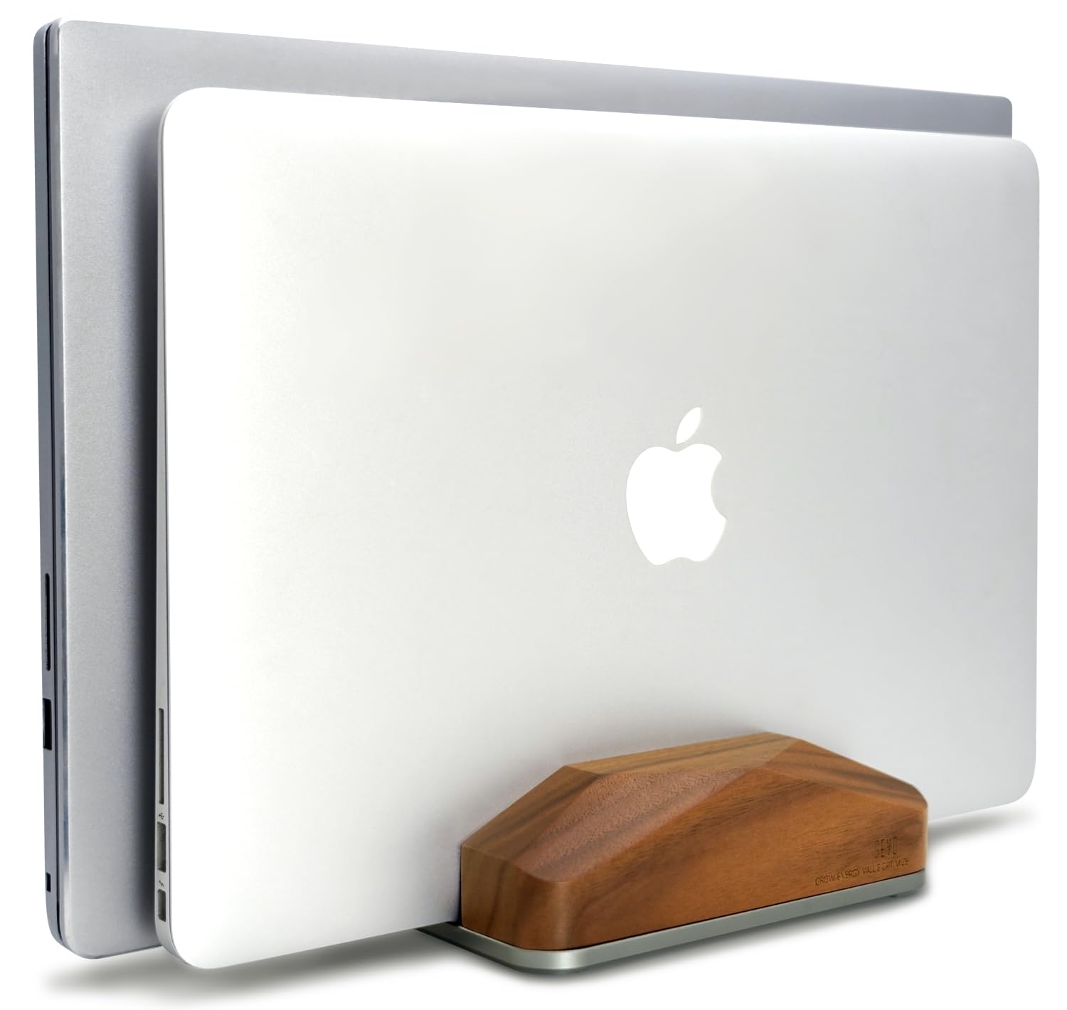 GEVO Dual Laptop Holder Vertical Laptop Stand, Natural Wood, Adjustable Dock, Wooden Laptop Stand, Vertical Laptop Holder for De