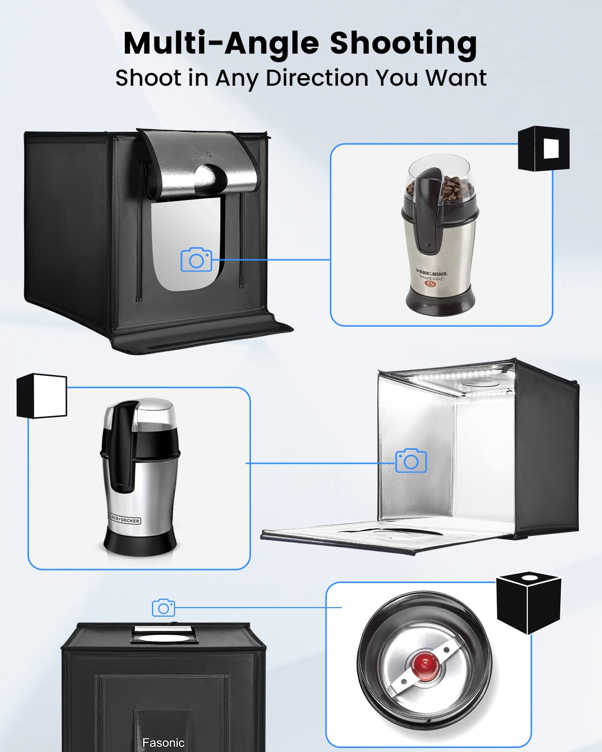 Fasonic 24''X24'' Photo Studio Light Box For Photography, Foldable Bi Color Dimmable Shooting Tent Kit With 240 Led Lights, 3000