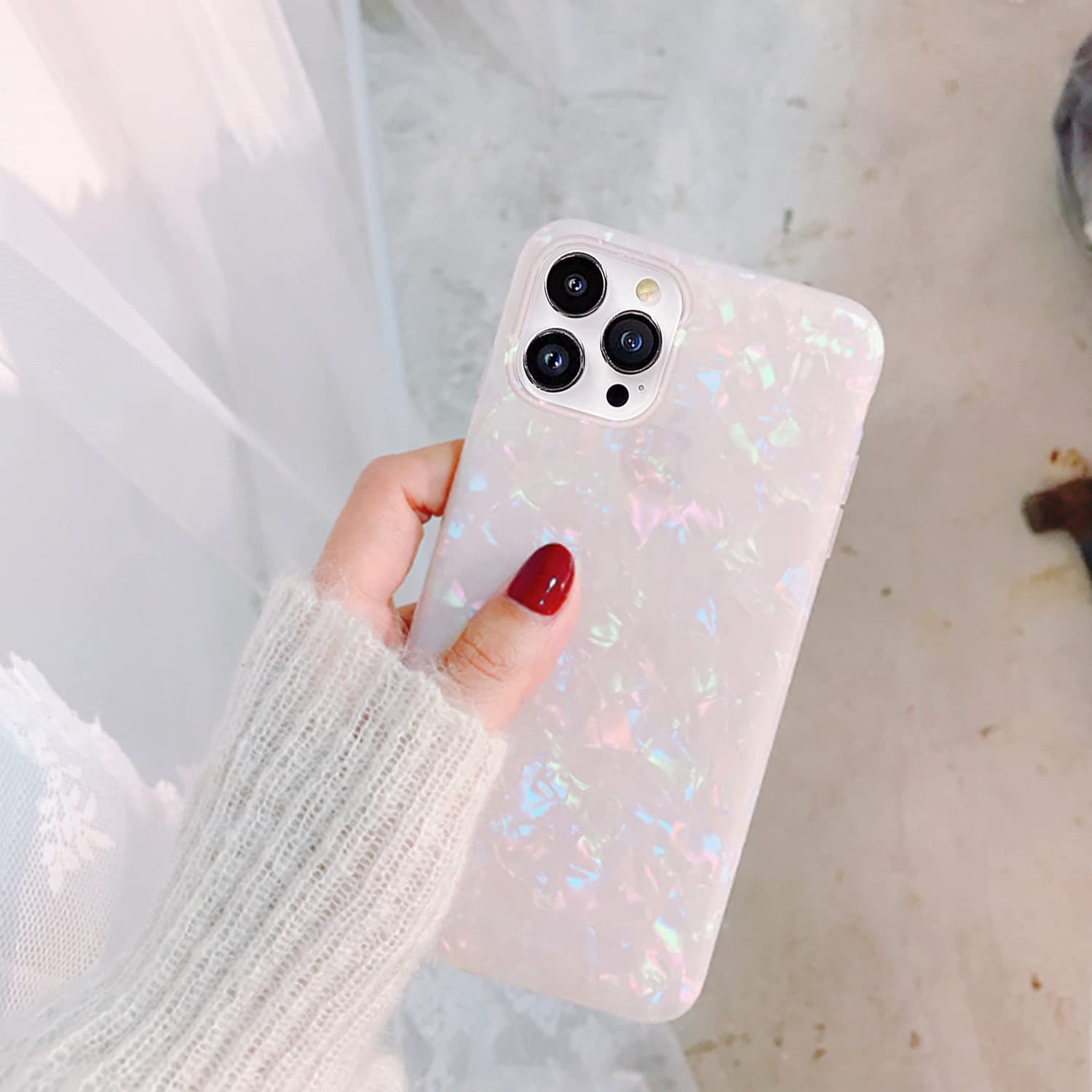 J.West Case For Iphone 13 Pro Case 6.1 Inch,Sparkle Opal Glitter Translucent Clear Soft Tpu Slim Fit Protective Phone Cover Case